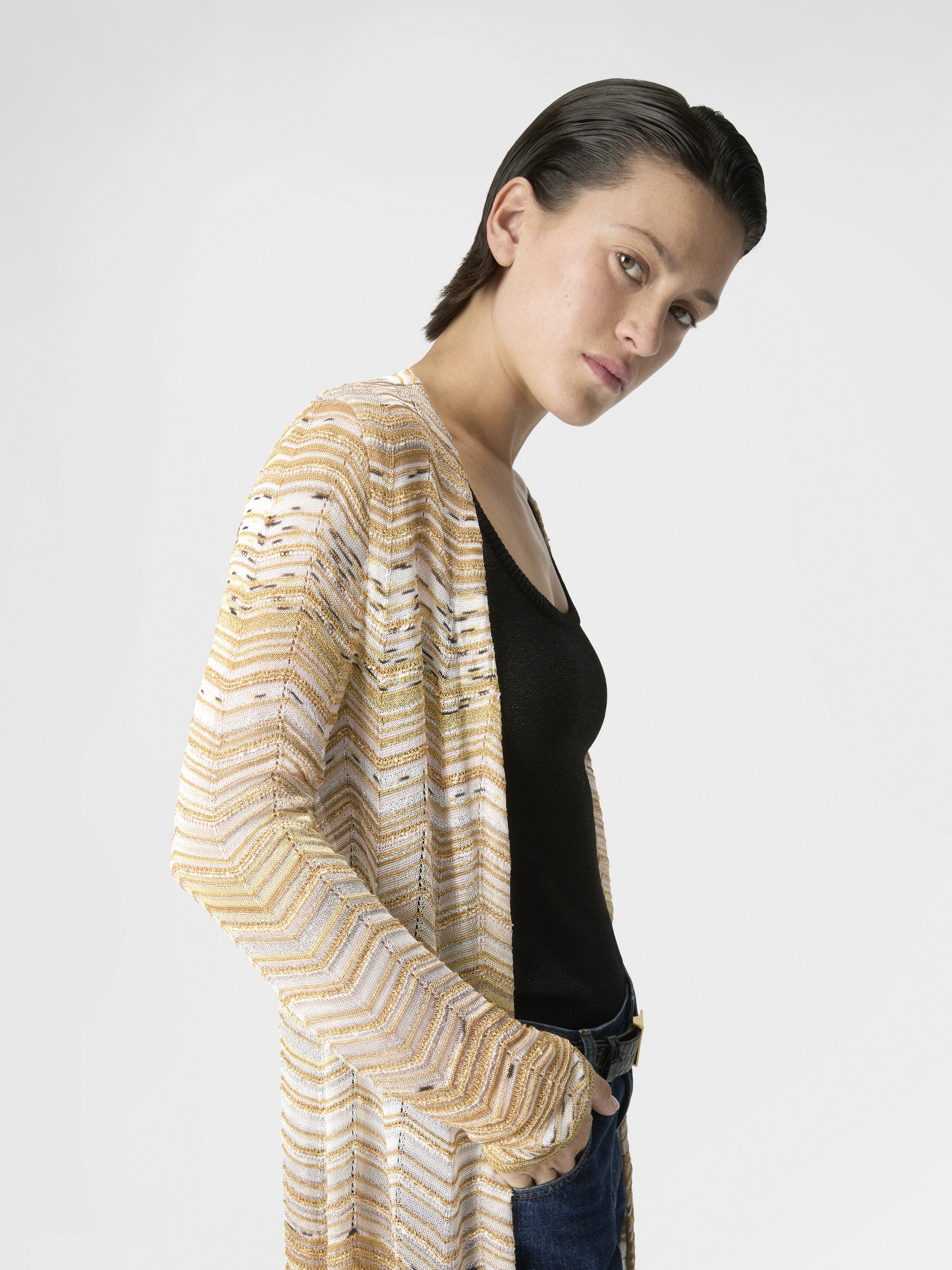 Long cardigan with a chevron pattern with sequins Multicoloured