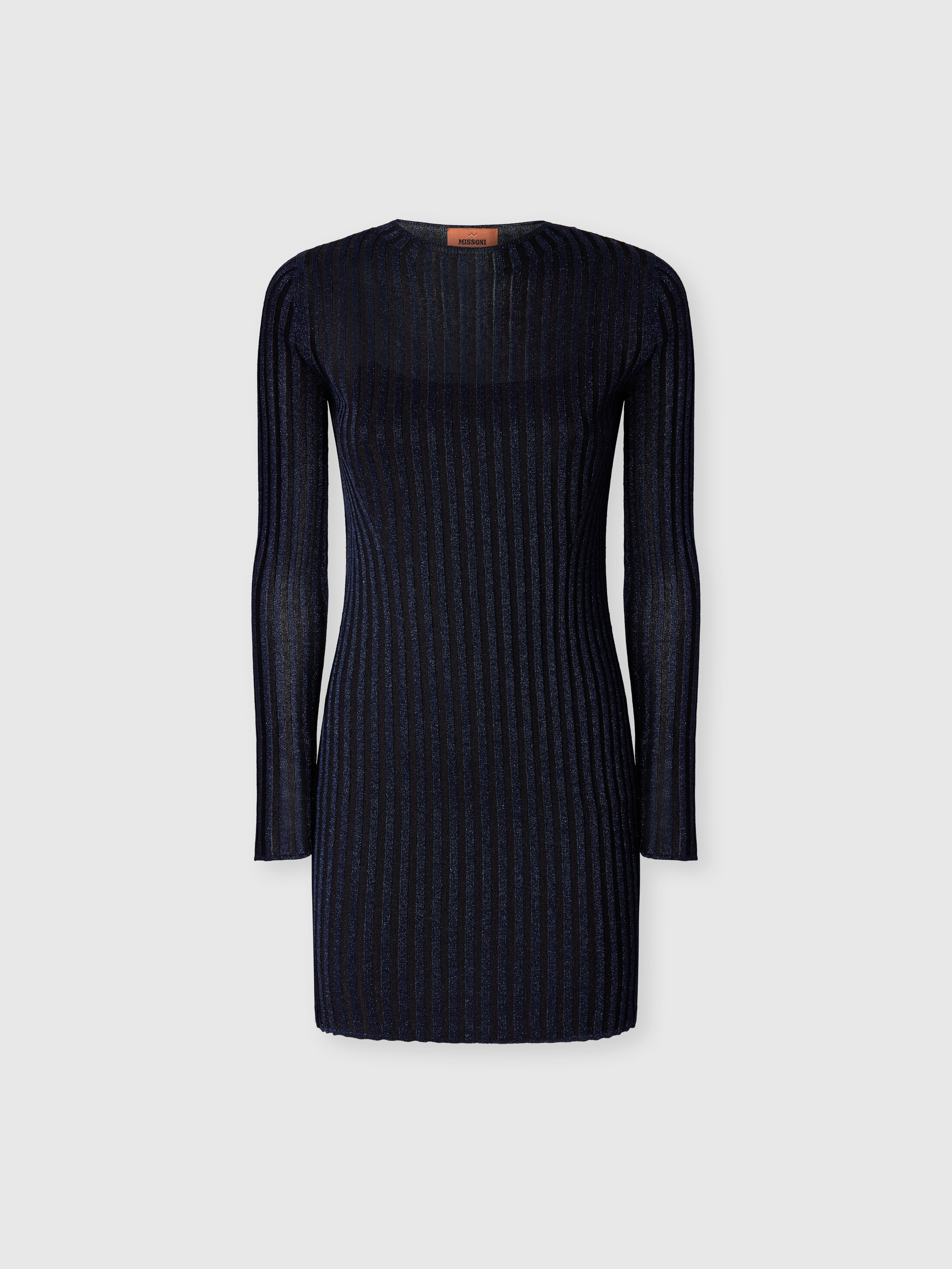 Missoni Ribbed Viscose Lamé Mini Dress In Navy Blue
