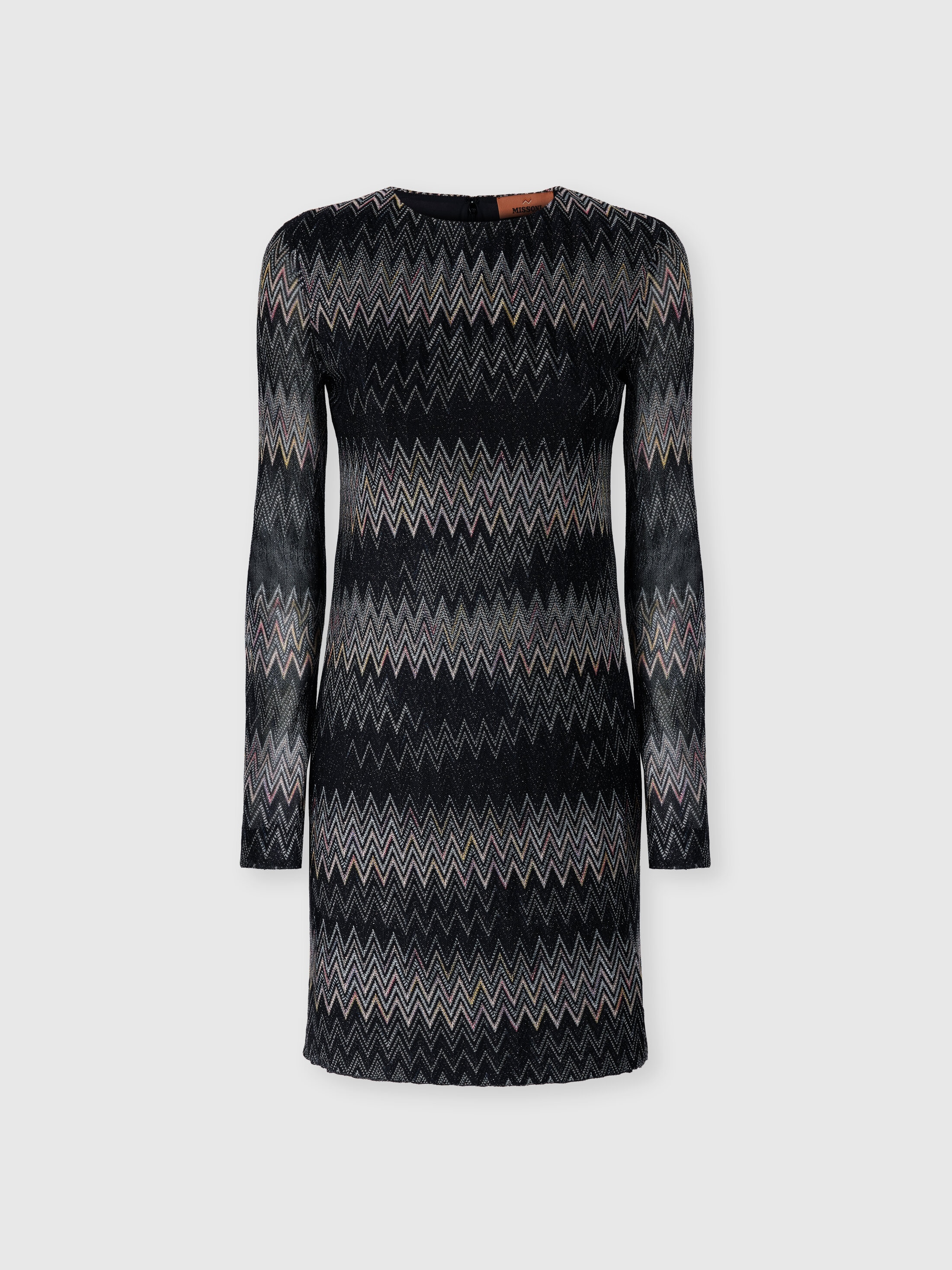 Missoni Donna Nero - Mini-Abito In Viscosa Lamé Chevron Con Maniche Lunghe, Taglia: 38