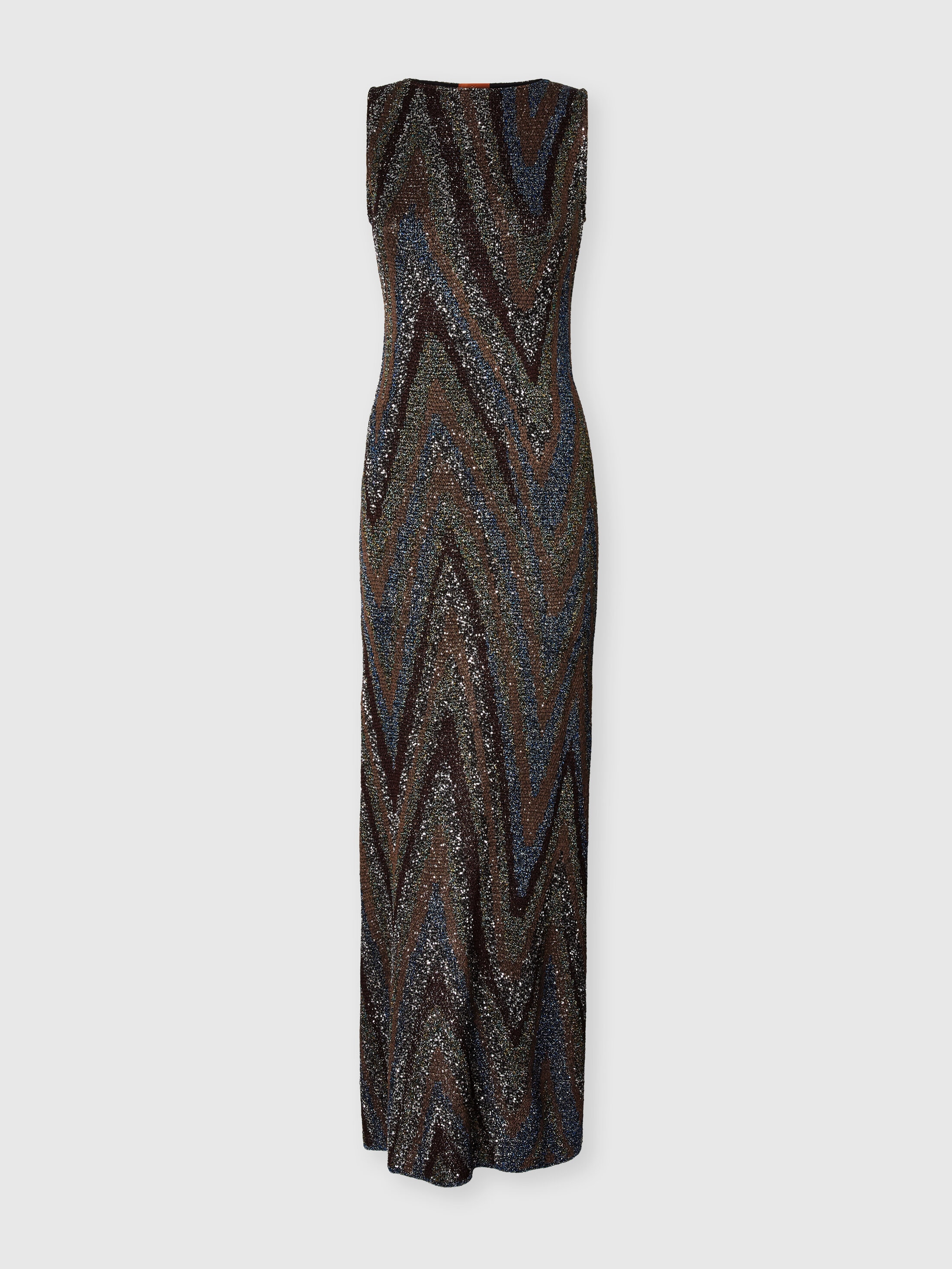 Missoni Donna Nero,Blu - Abito Lungo In Jacquard Zig Zag, Nero & Blu, Taglia: 44