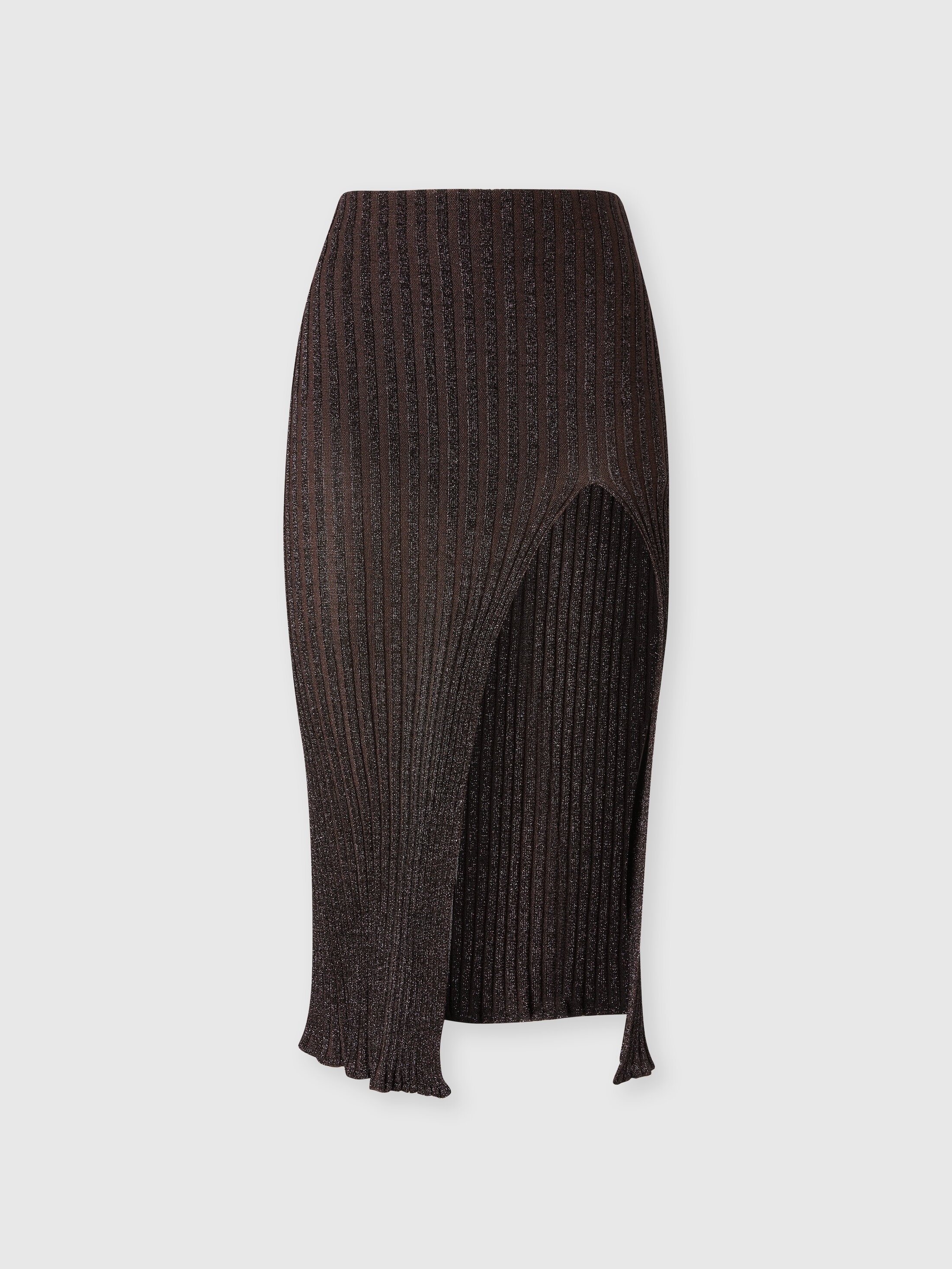 Missoni Donna Marrone - Gonna Midi In Viscosa Lamé A Costine Con Spacco, Taglia: 38