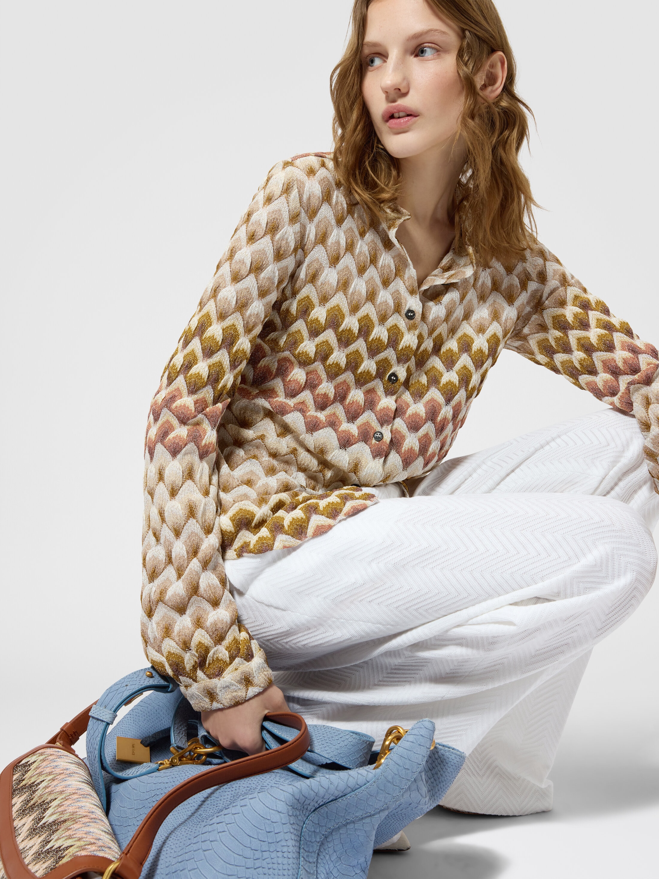 Viscose lamé shirt with lace motif Gold& Beige | Missoni