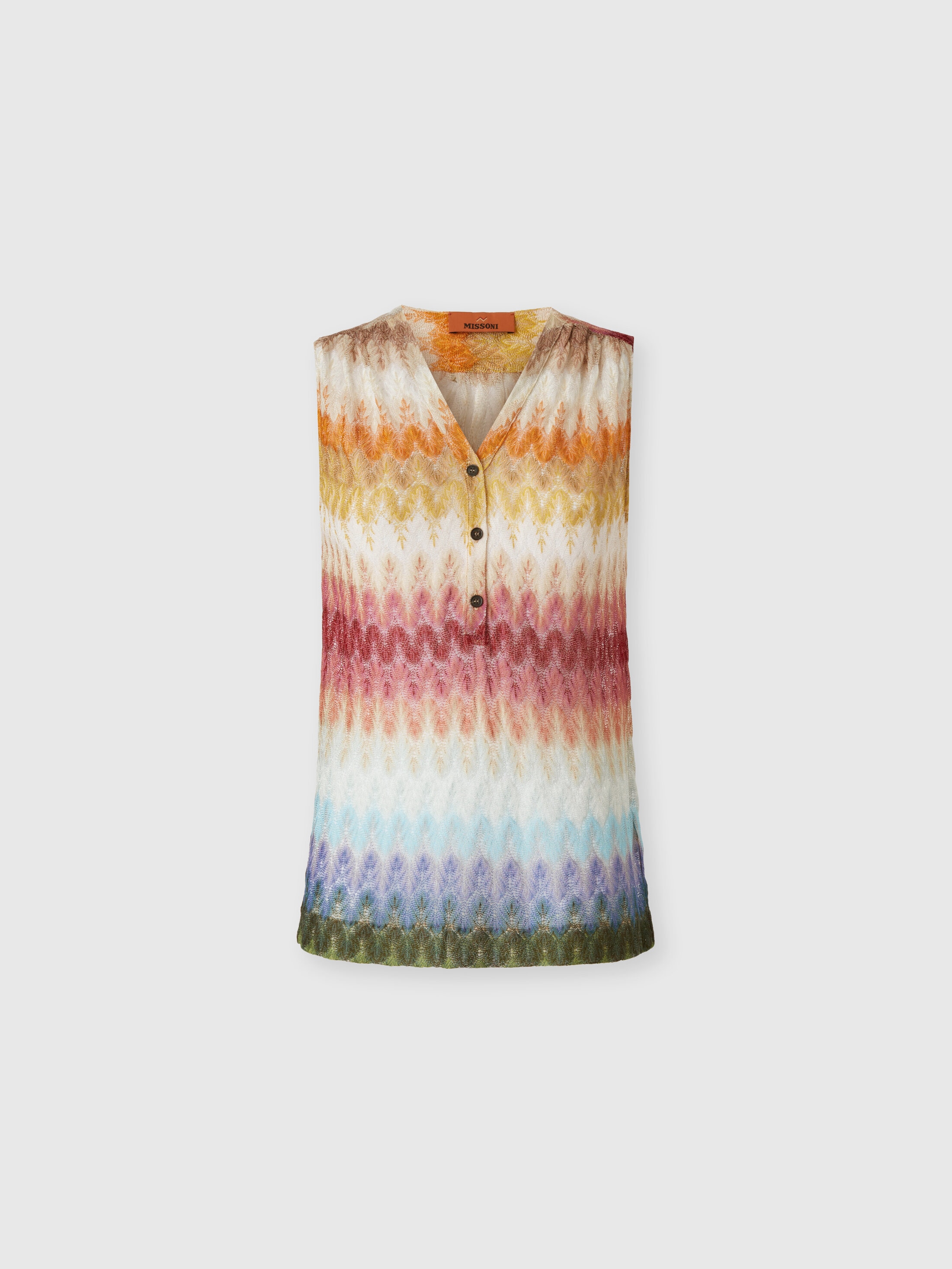 Missoni Sleeveless Viscose Lamé Blouse With Lace Motif In Multi