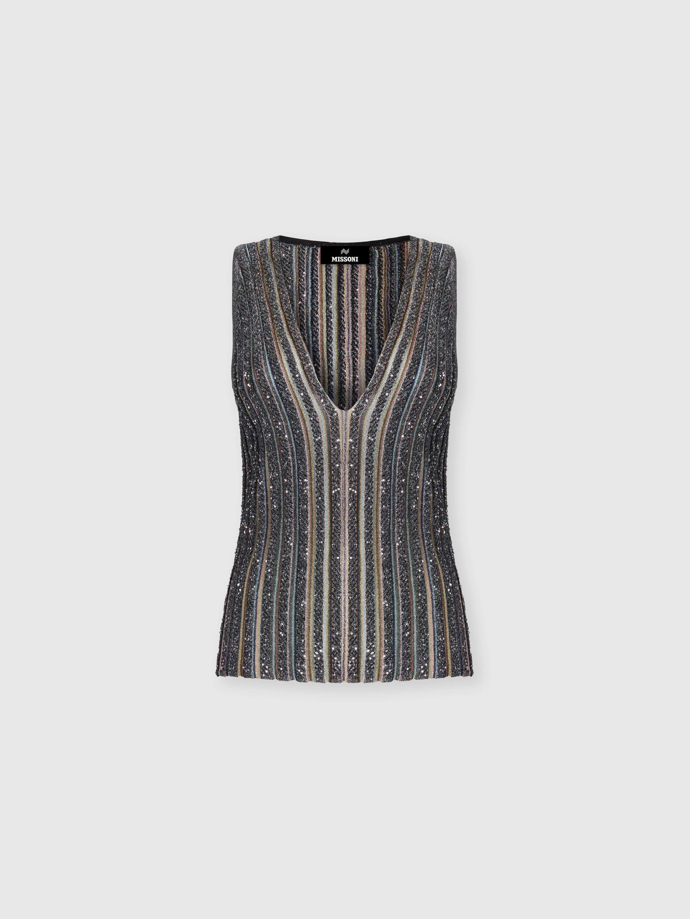 Missoni - Top ctel avec paillettes et col V Femme Noir Multicolore Taille 46 1050 €