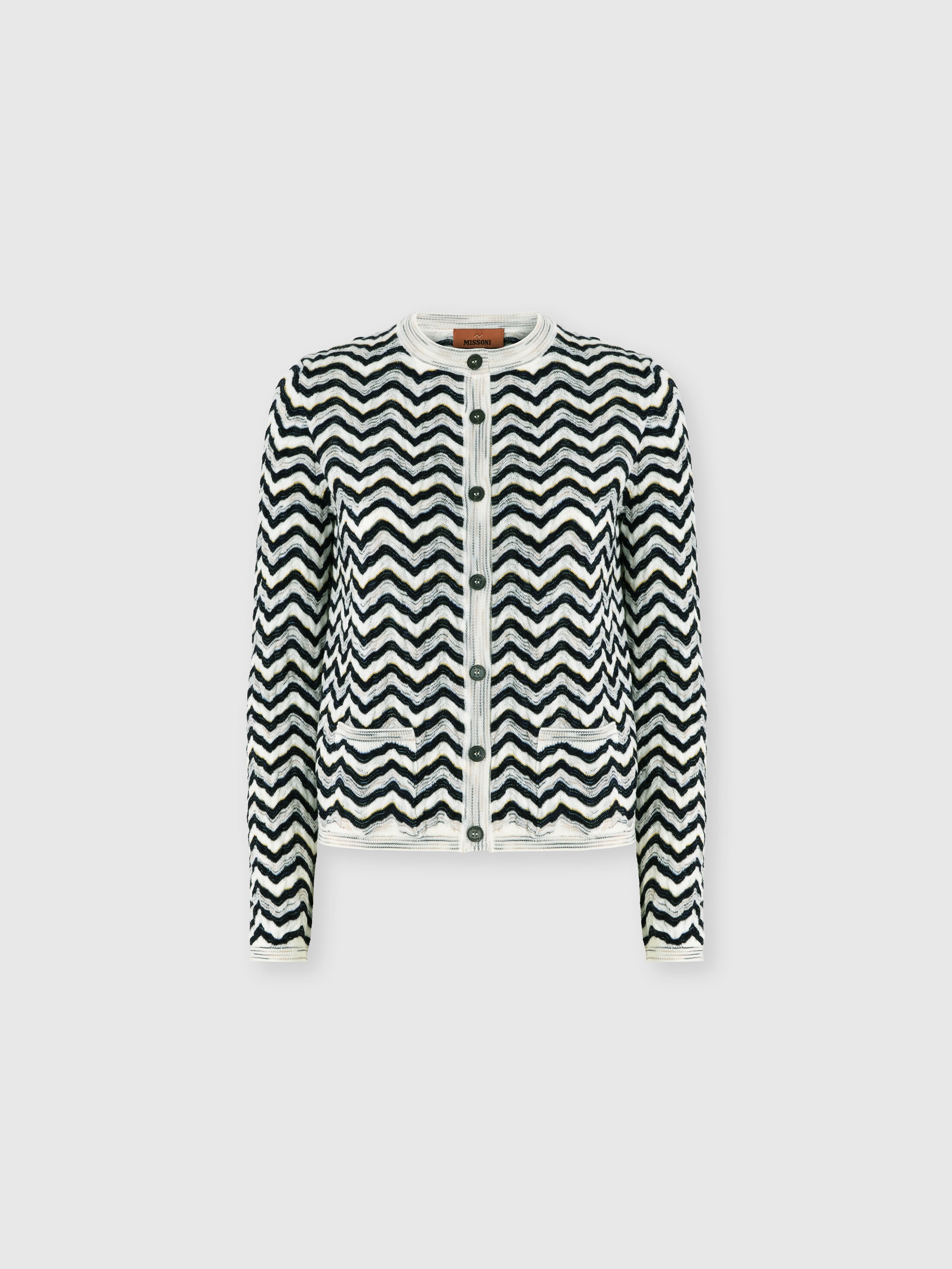 Missoni - Cardigan en laine et viscose motif onde Femme Bleu Blanc Taille 46 1050 €
