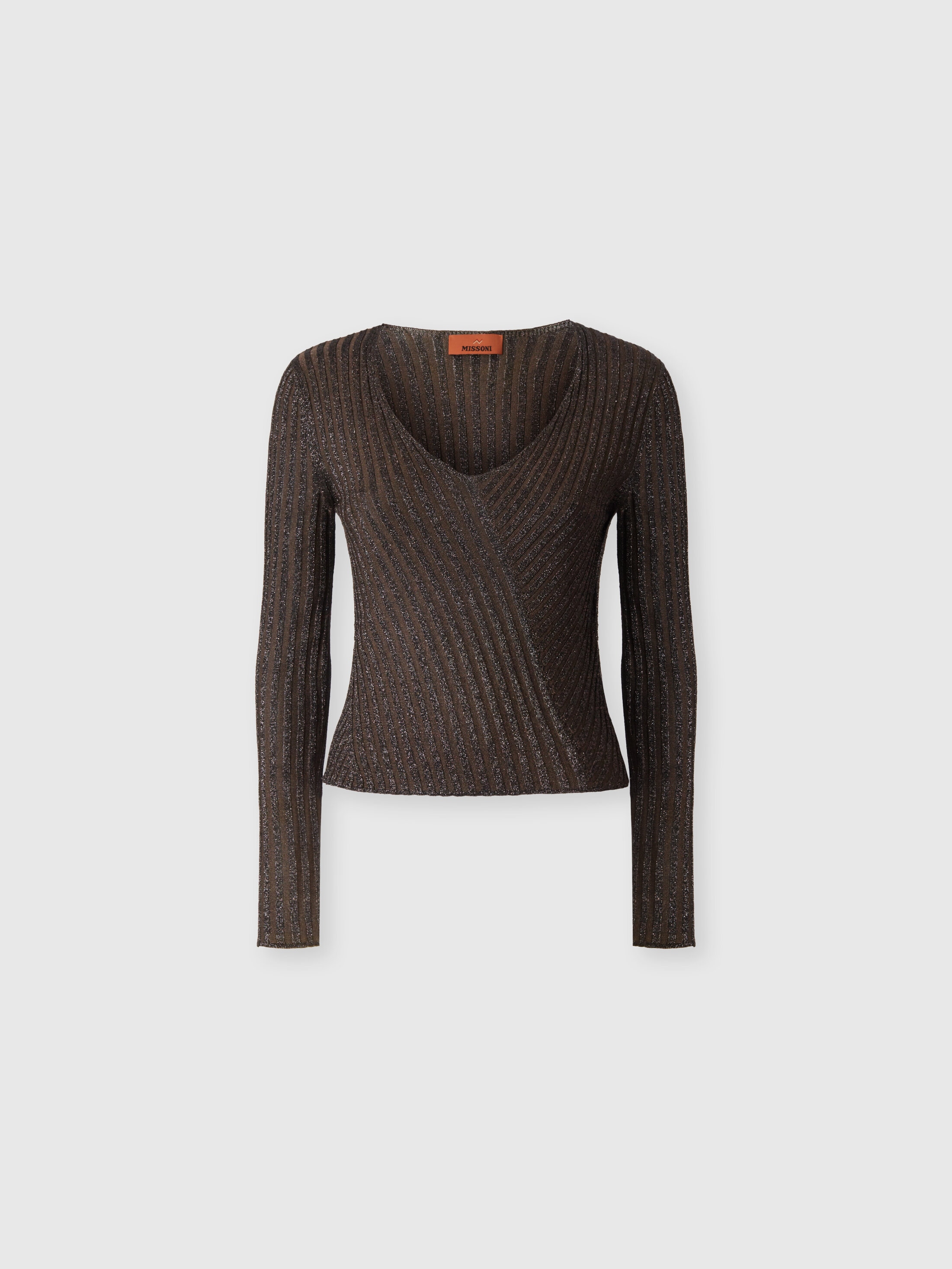 Missoni Donna Marrone - Maglia Con Scollatura A V In Viscosa Lamé A Costine, Taglia: 38