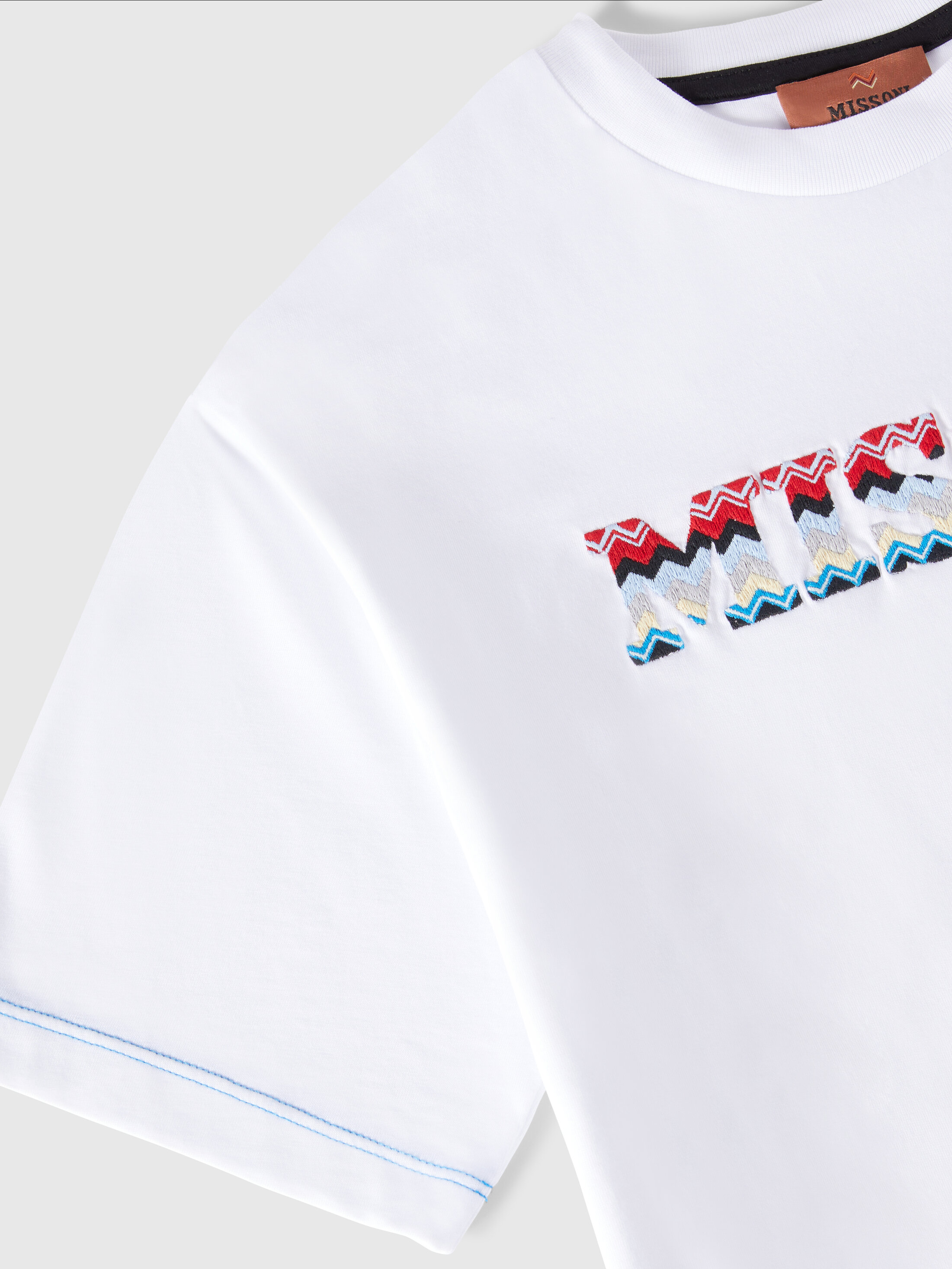 Cotton crewneck T-shirt with zig zag embroidered logo White