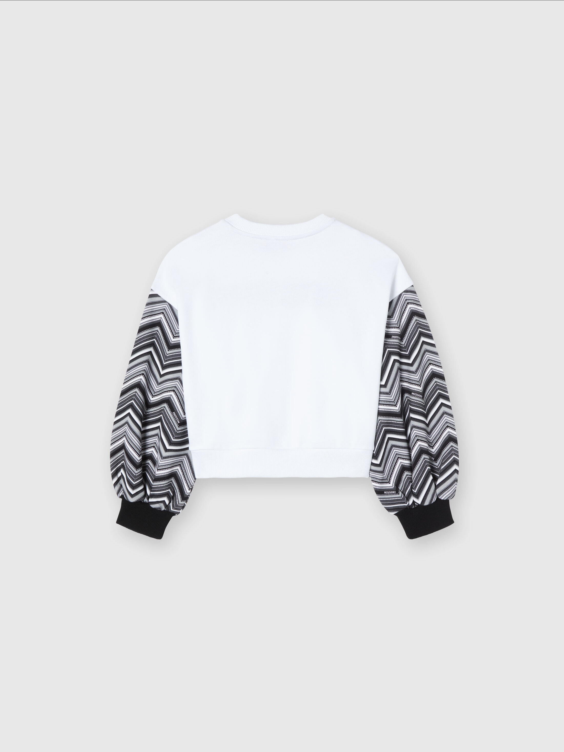 Cotton crewneck sweatshirt with zigzag sleeves and logo