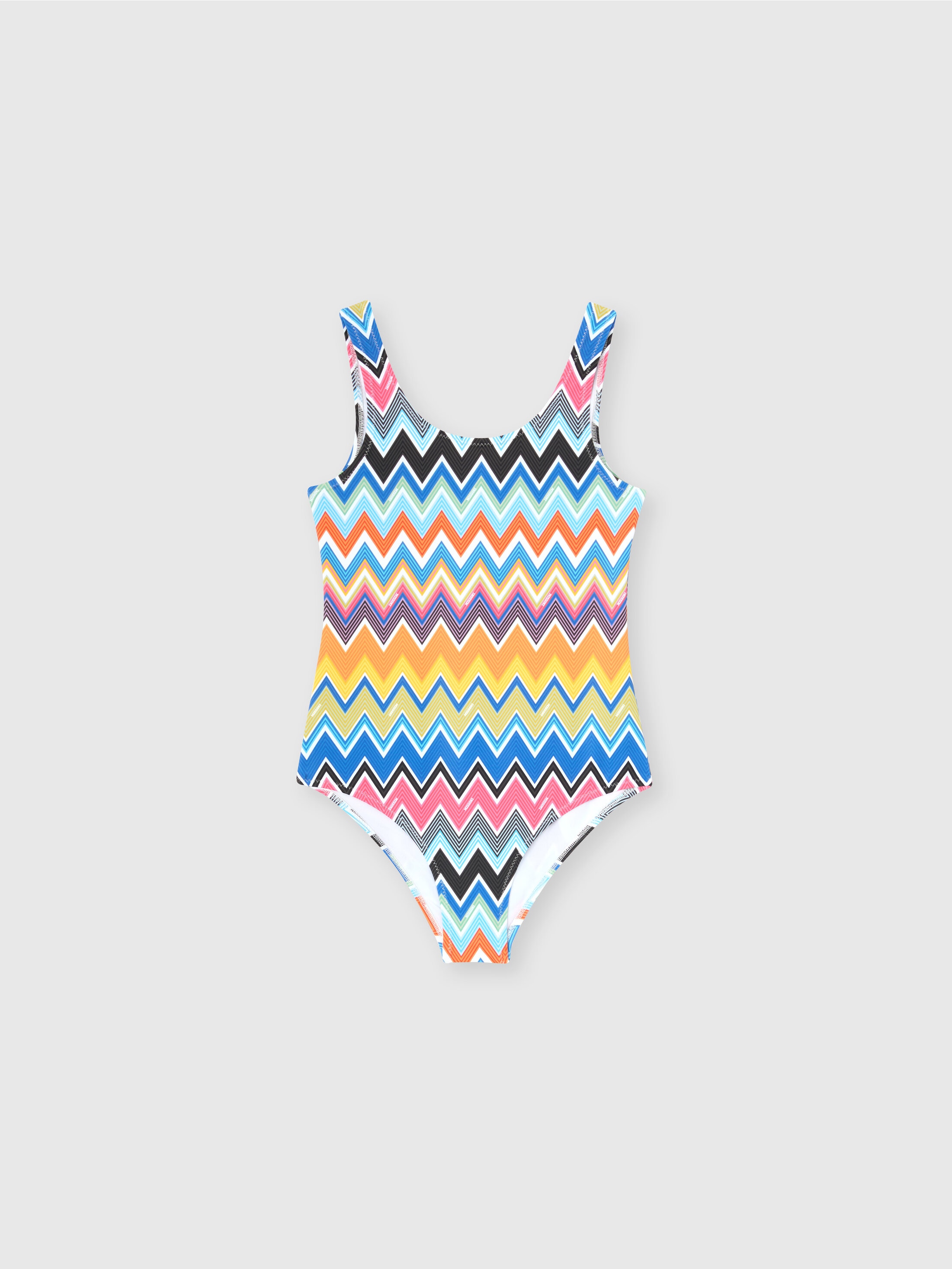 One-piece swimsuit with zigzag print and round neckline
