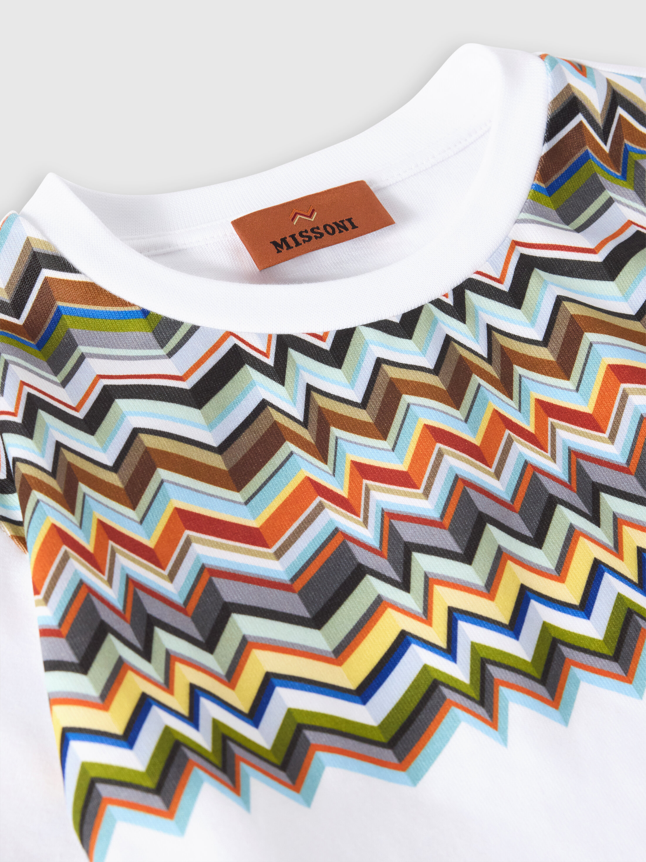 Pure cotton t-shirt with zig zag insert White & Multicoloured