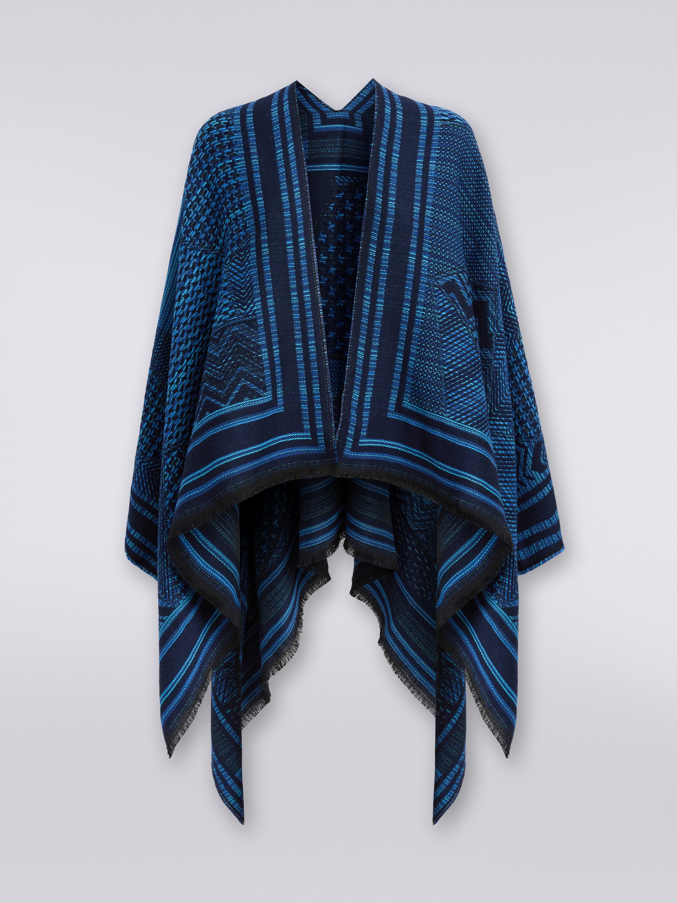 Wool knit cape with multi-worked and frayed edges Multicoloured 