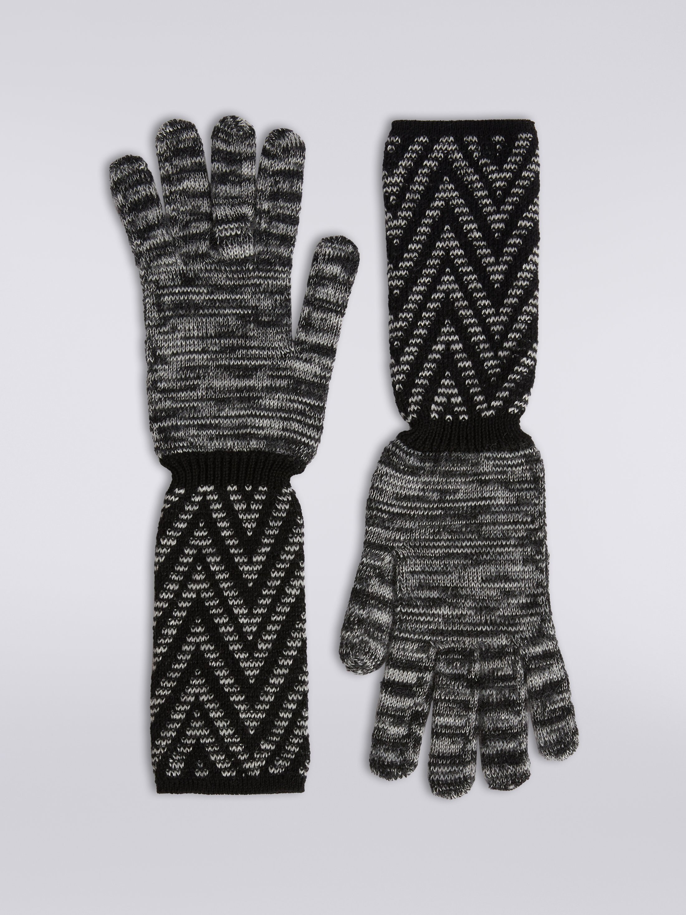 Multi-worked wool and mohair knit gloves