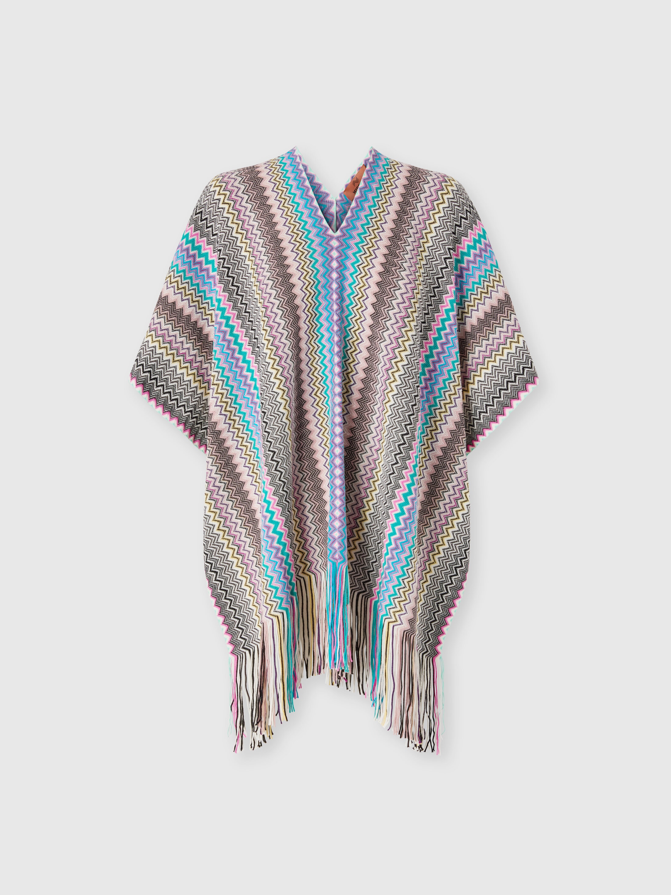 Missoni Wool-blend Zigzag Poncho With Fringes In Multi