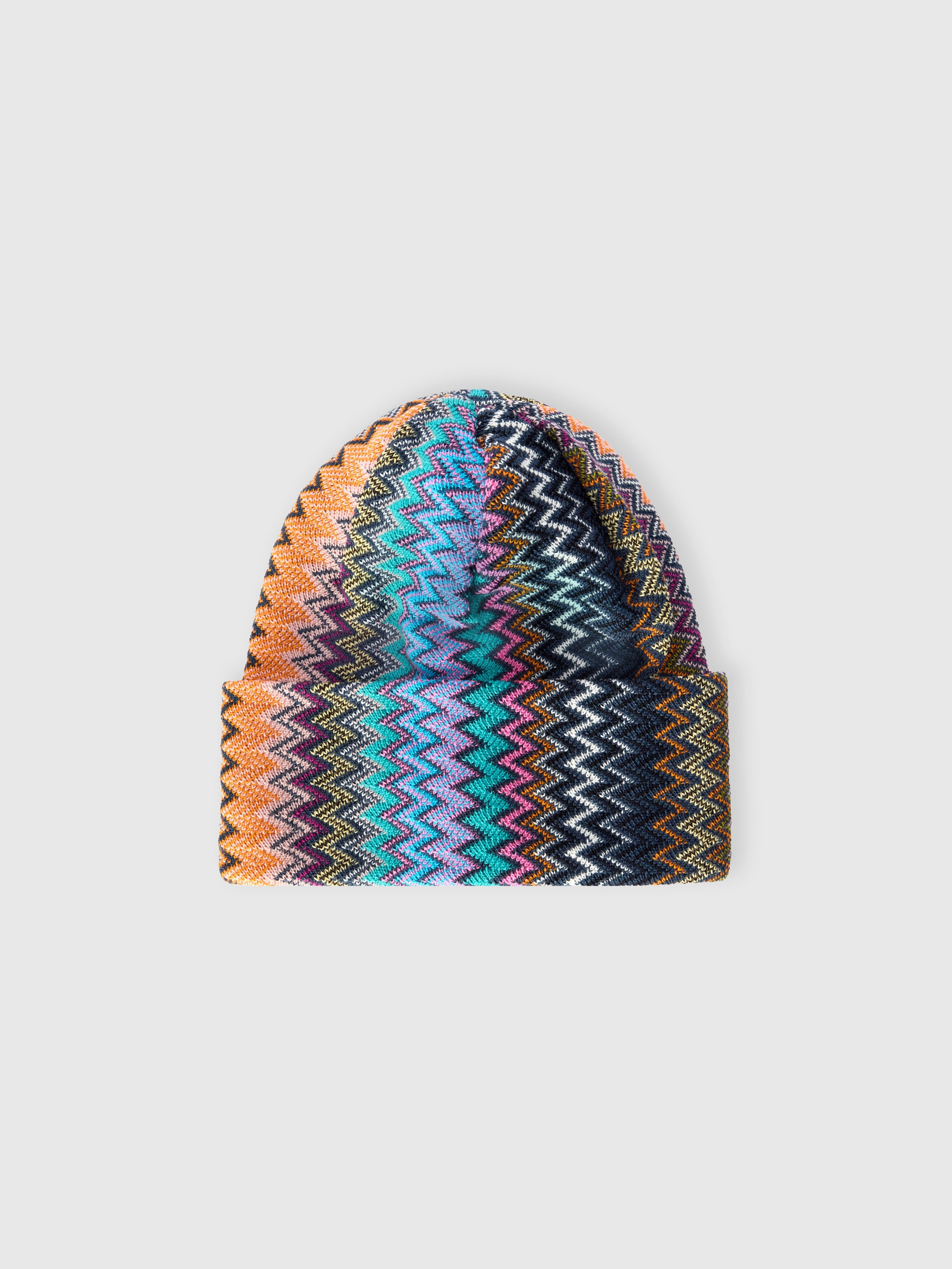 Missoni Knitted Zigzag Pattern Folded Brim Hat In Multi