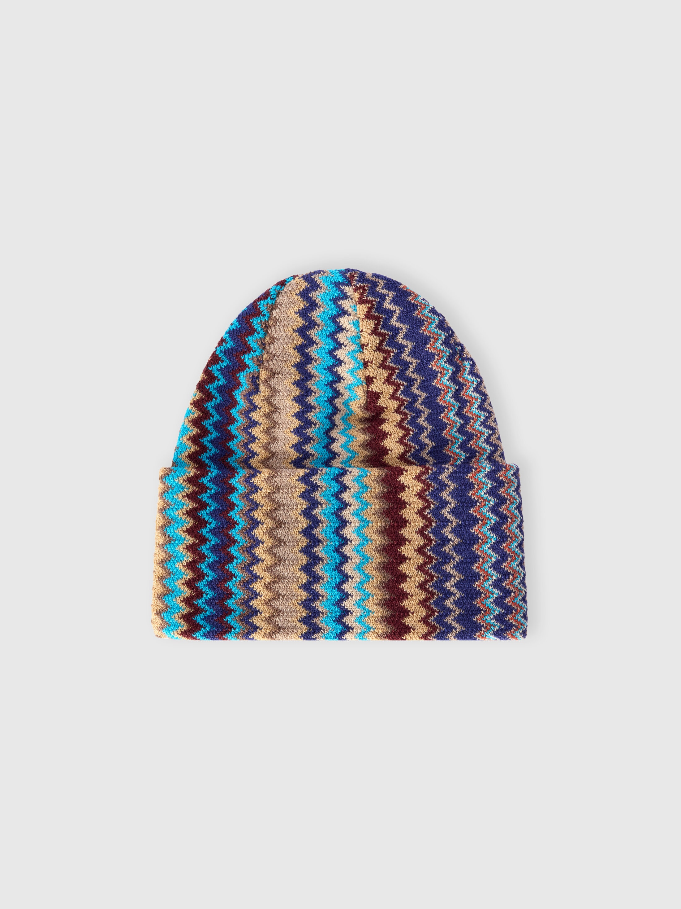 Missoni Multicolor Beanie With Zigzag Motif In Wool Blend Man In Multi