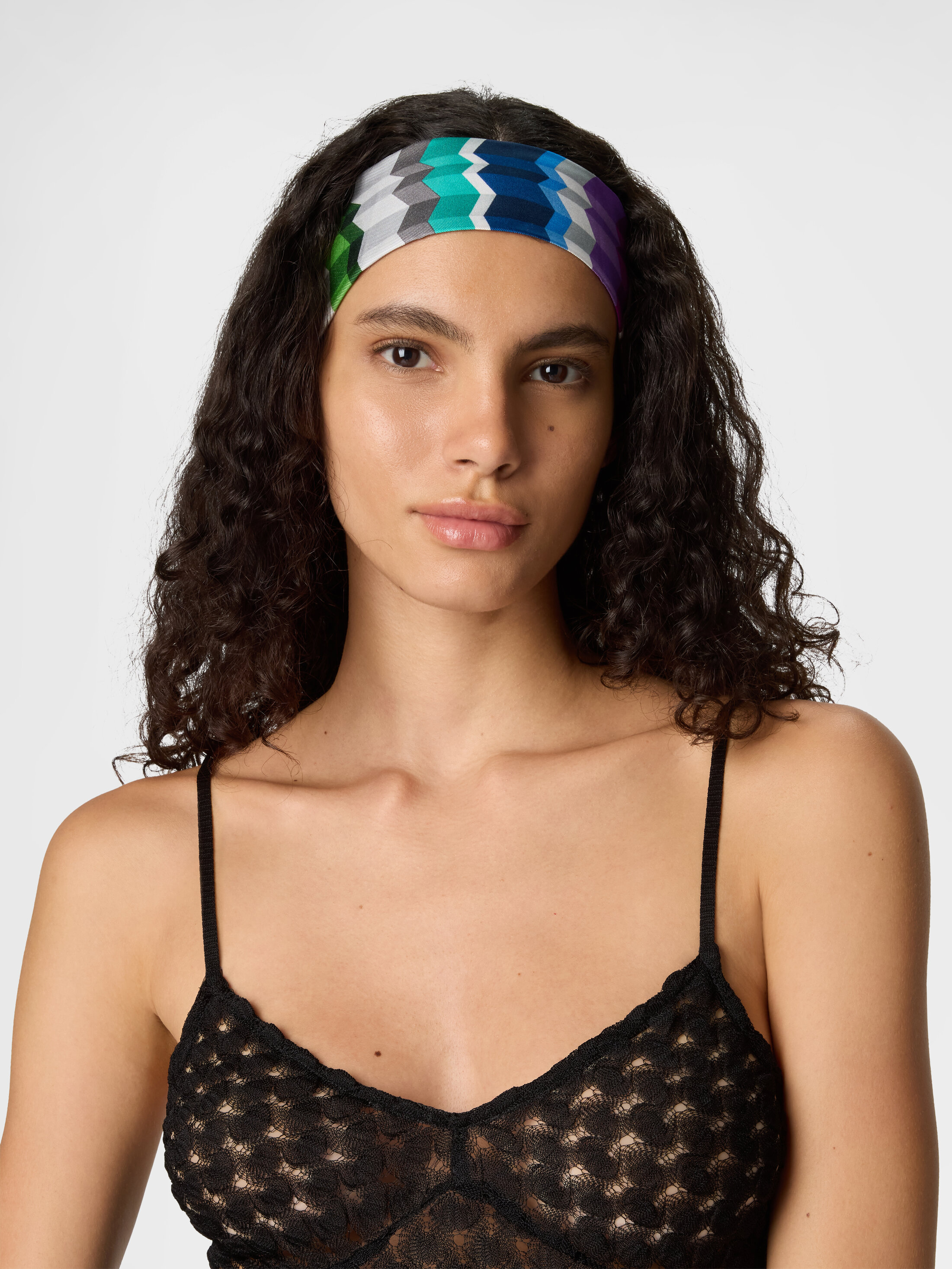 Missoni Metallic Black and Silver Textured Headband Missoni Mare Knit Metallic Headband Silver Black Gray main image 2