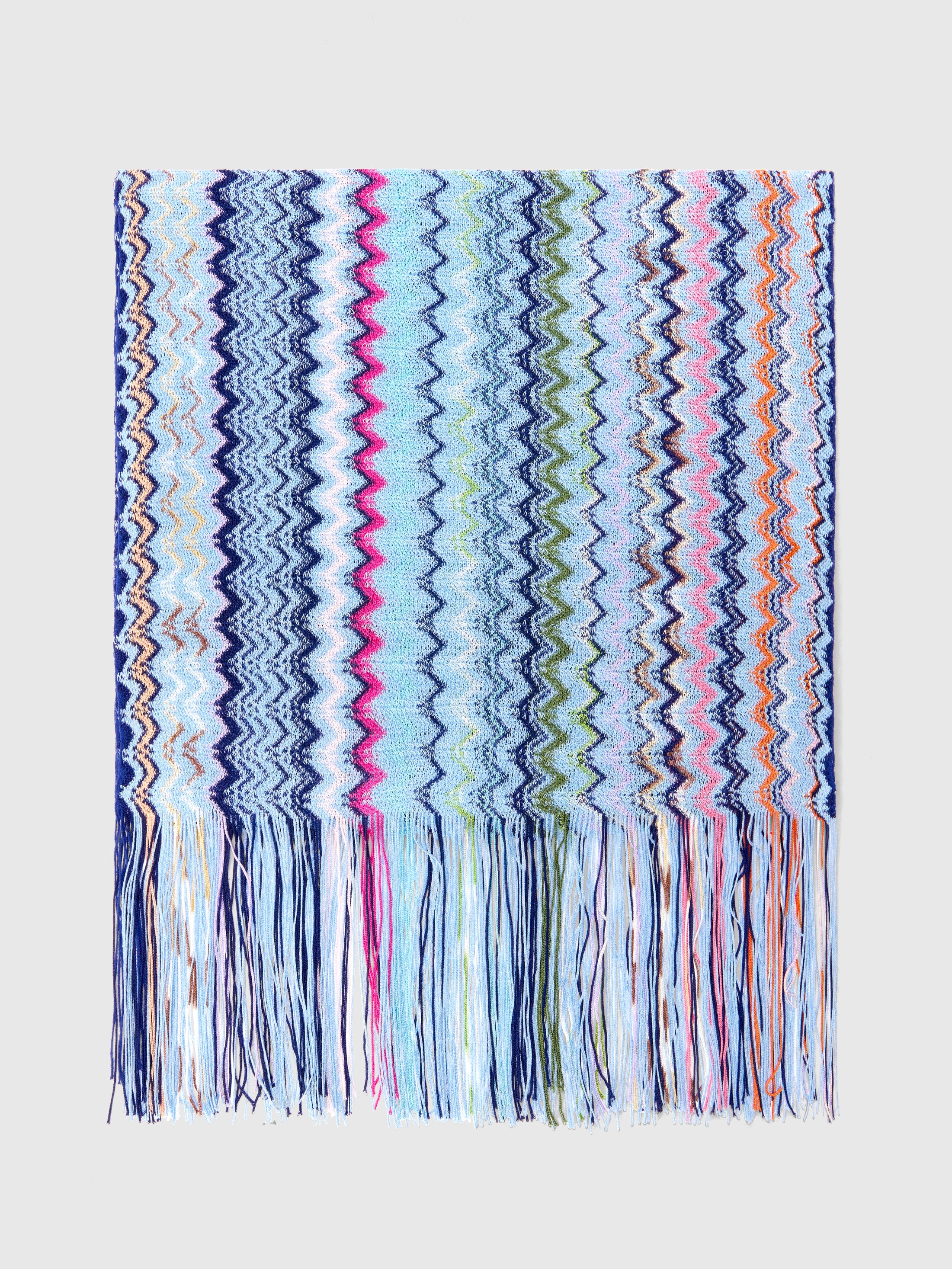 Zigzag viscose scarf with fringes, Multicoloured