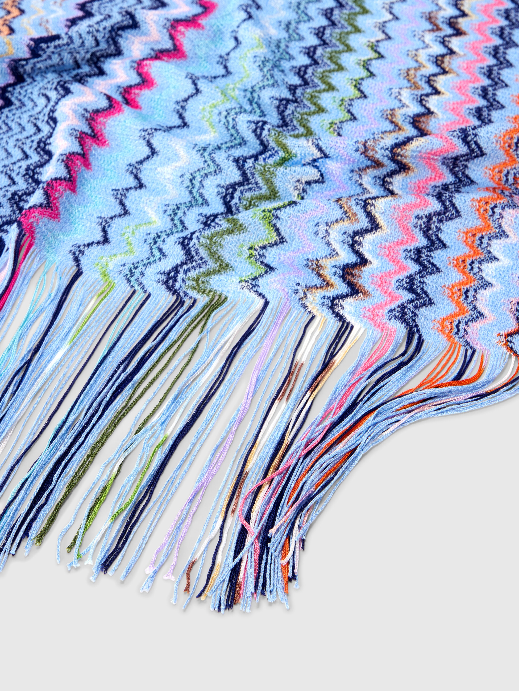 Zigzag viscose scarf with fringes, Multicoloured