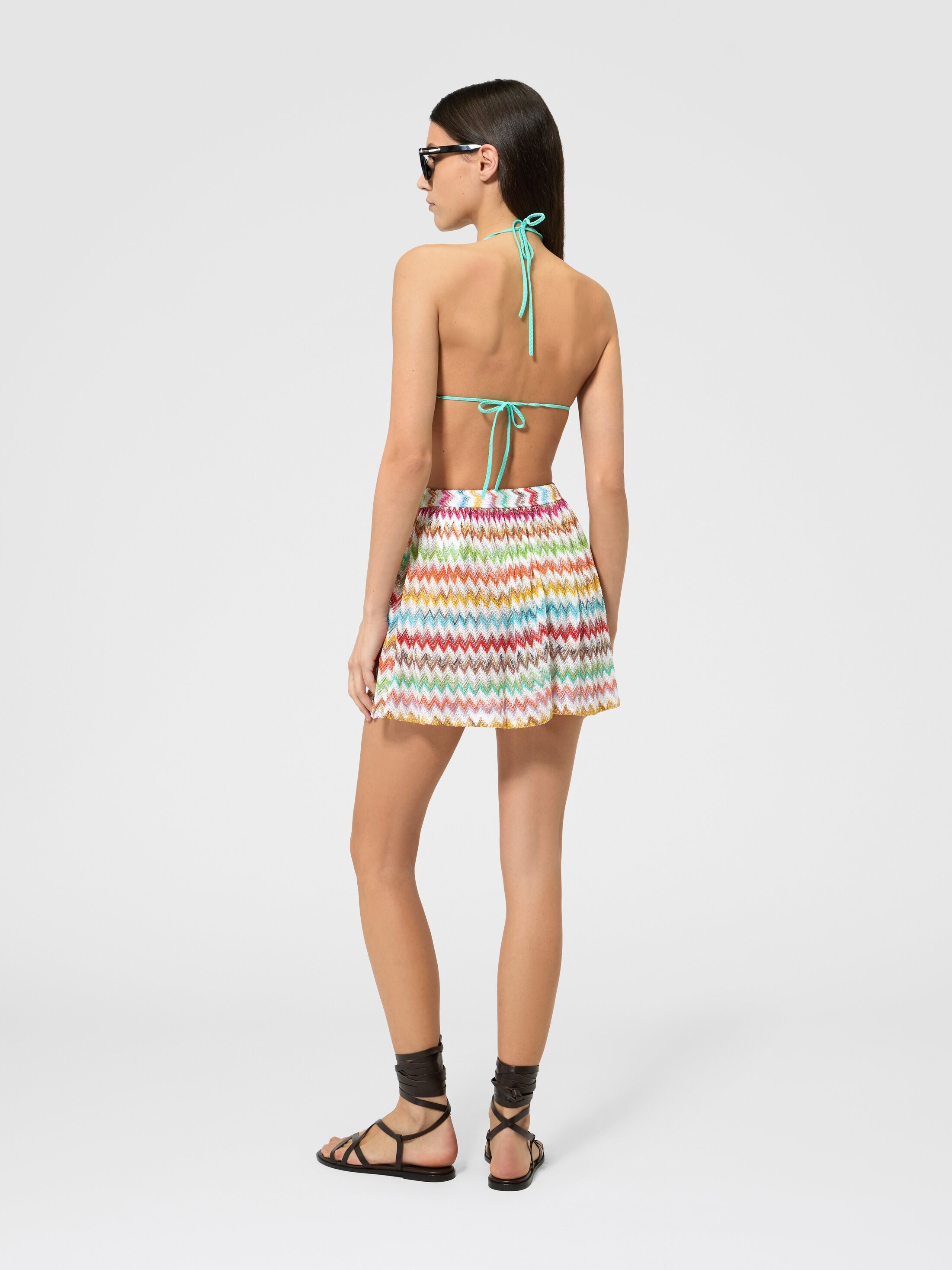 Shorts in viscose lamé with micro zig zag motif White