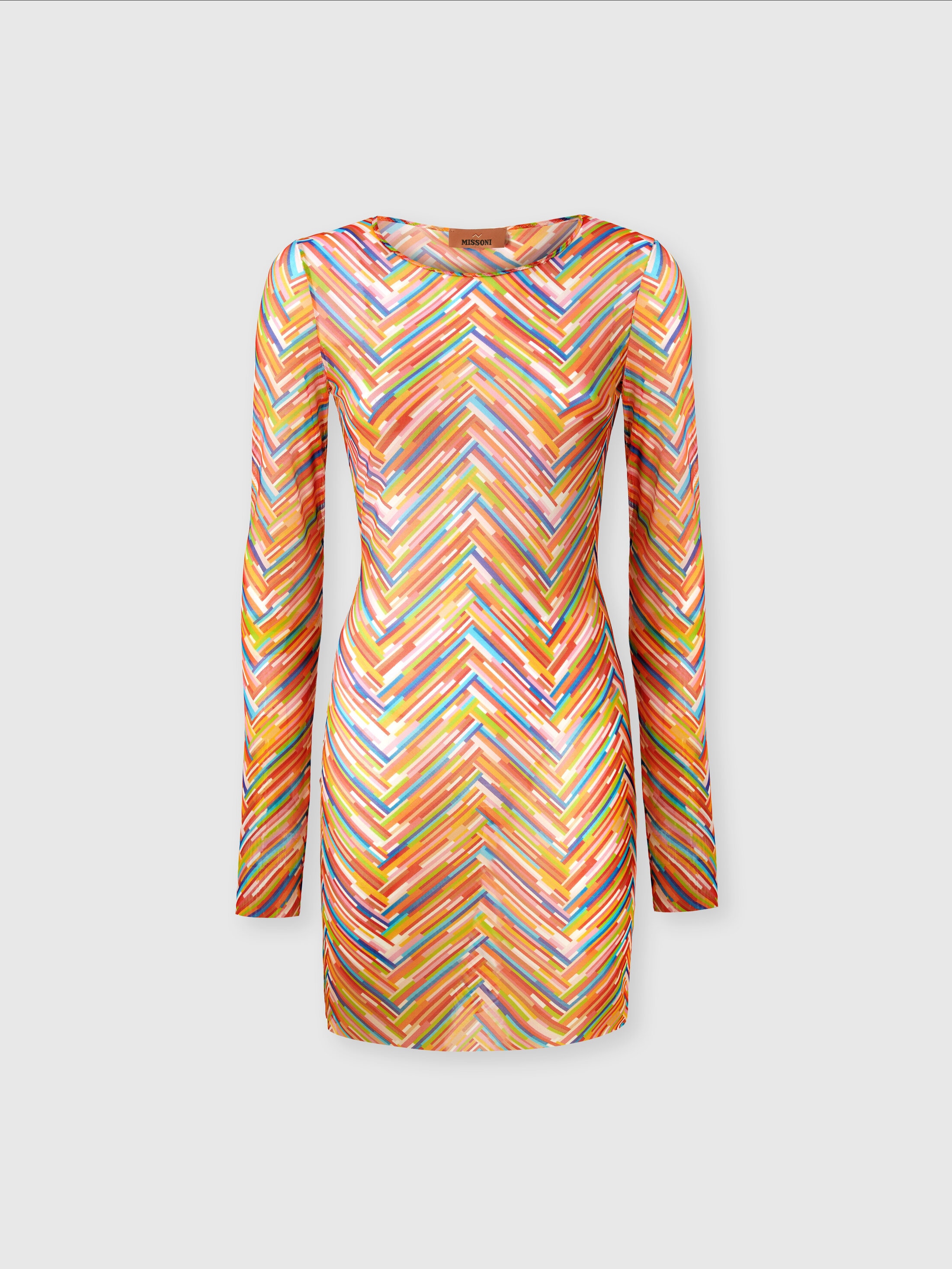 Missoni Long-sleeved Dress In Printed Tulle In Multicoloured
