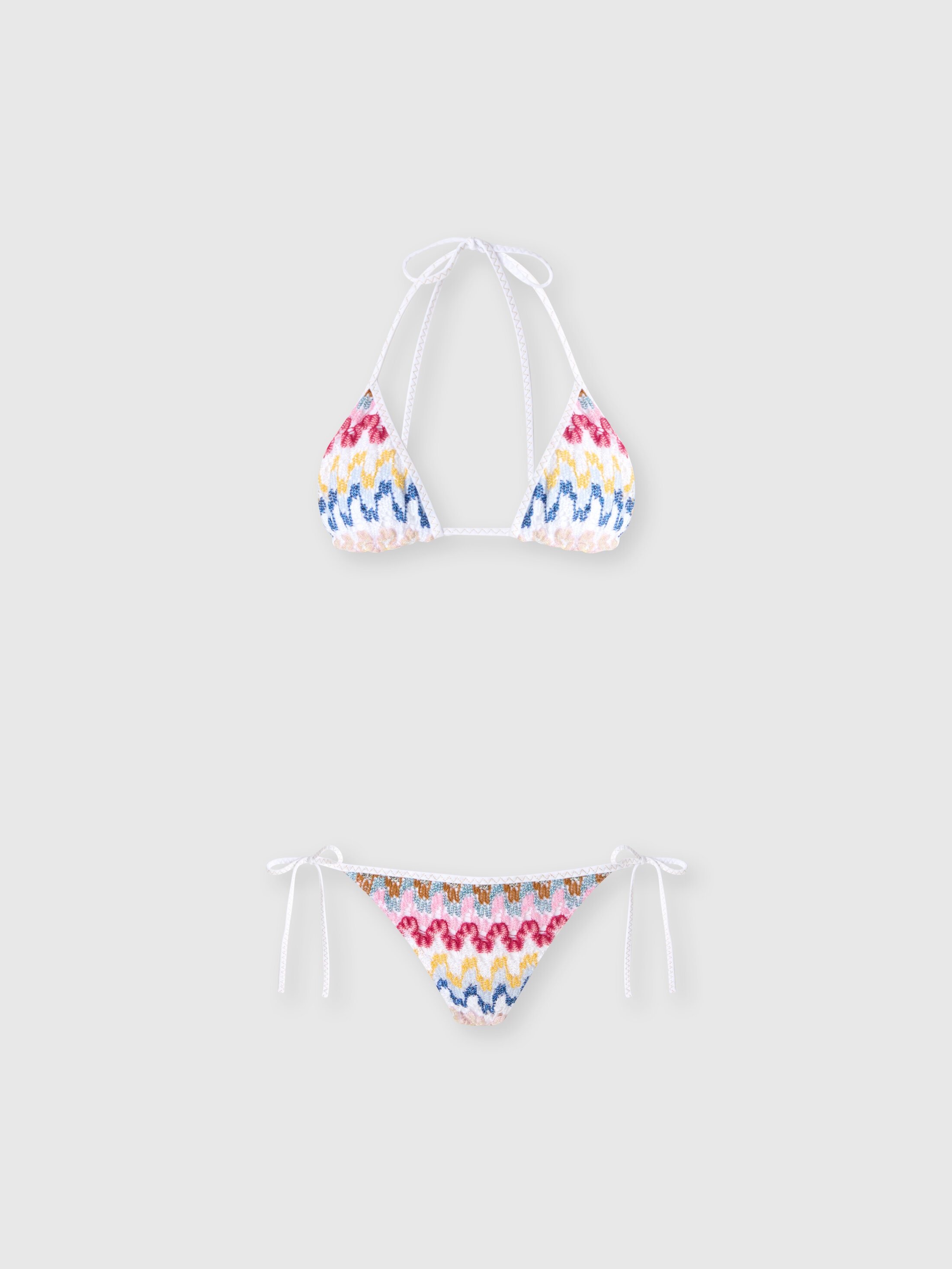 【MISSONI】プリント ホールターネック トライアングル ビキニ スライド式ホルターネックタイの大胆な色合いの三角ビキニトップ