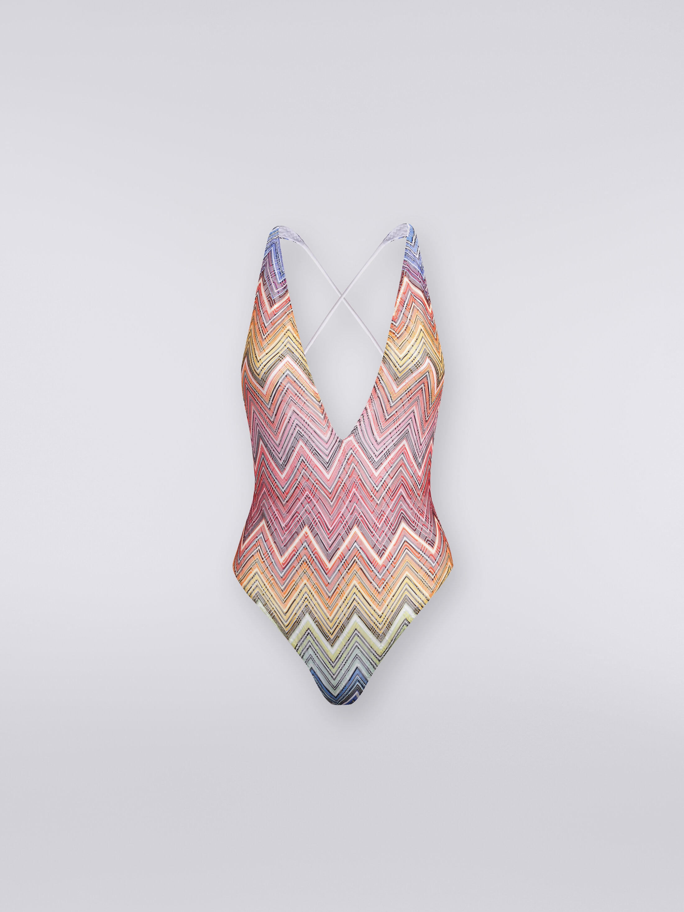 One-piece swimming costume in zigzag print fabric