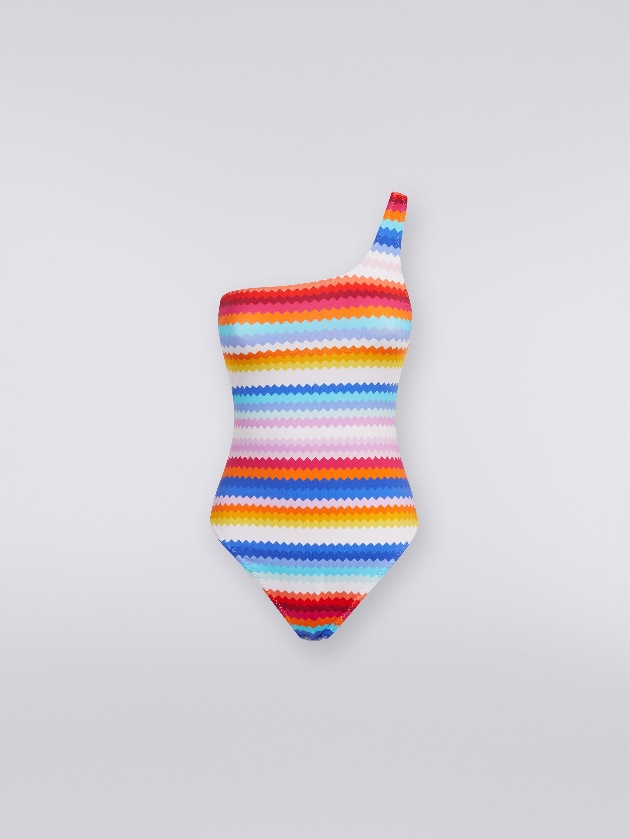 Zigzag print one-shoulder one-piece swimming costume Multicoloured