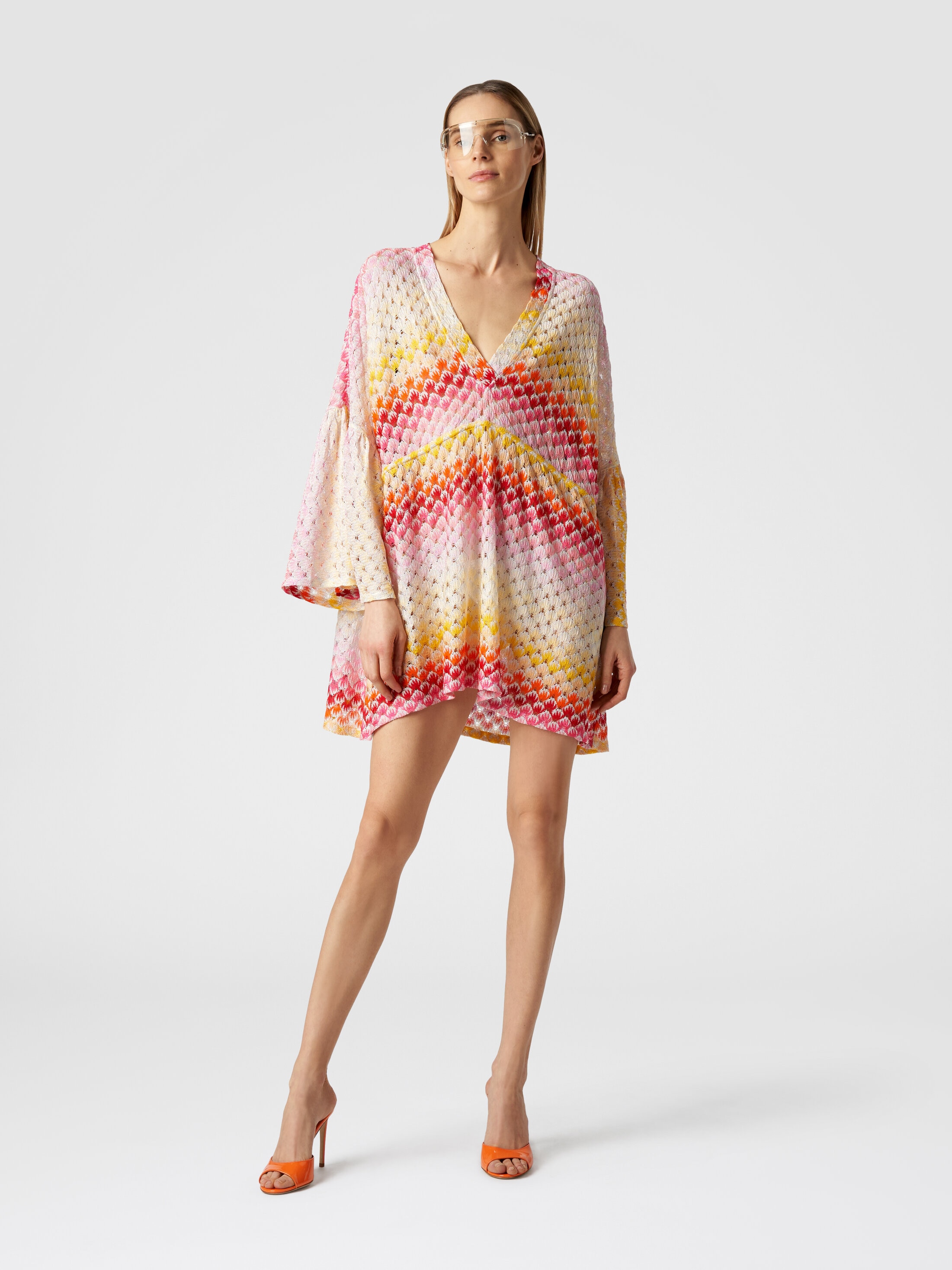 Short lace-effect cover up kaftan with lurex Red | Missoni