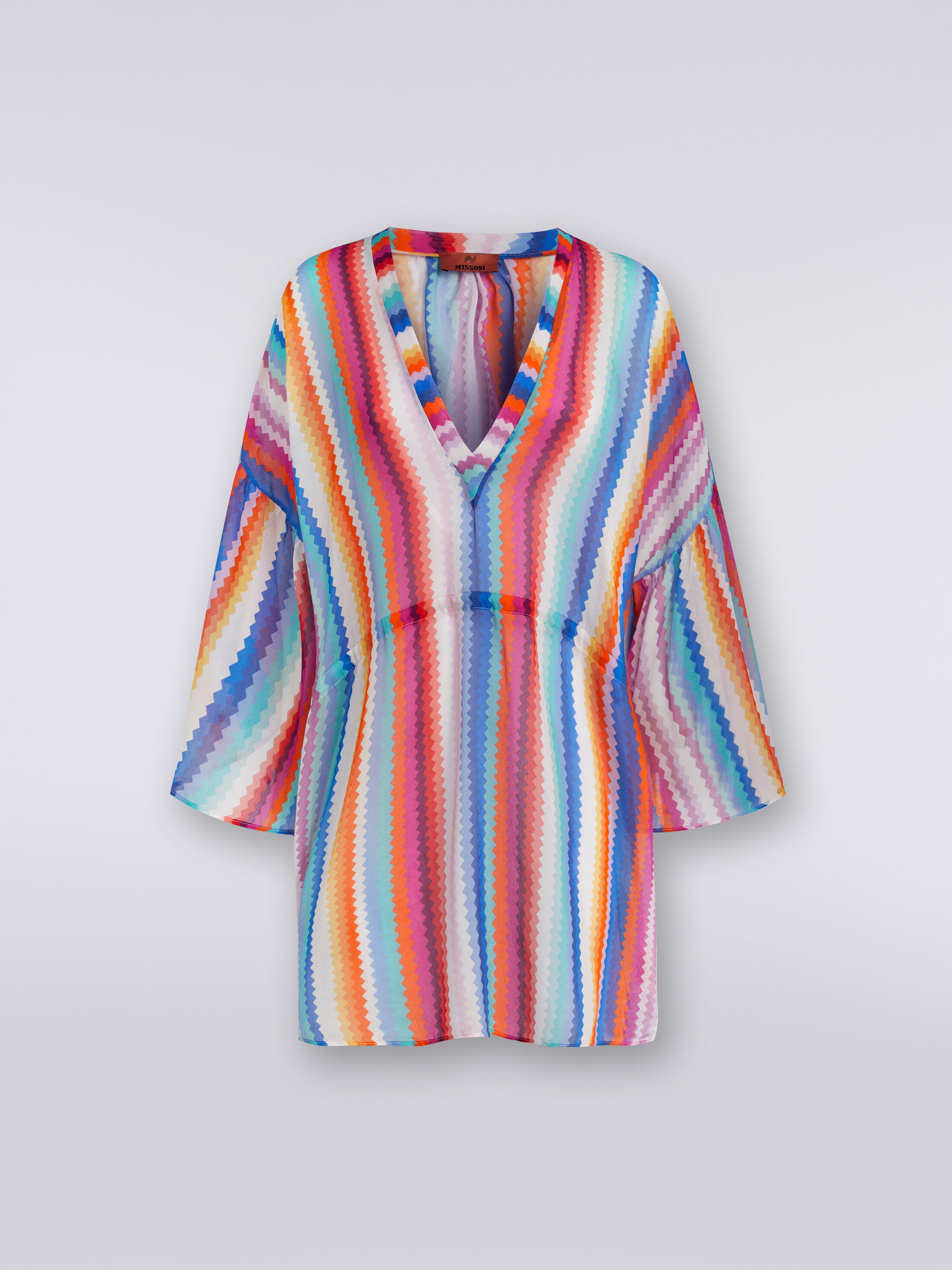 カフタンスタイル ショートビーチドレス コットン＆シルク ジグザグ マルチカラー | Missoni