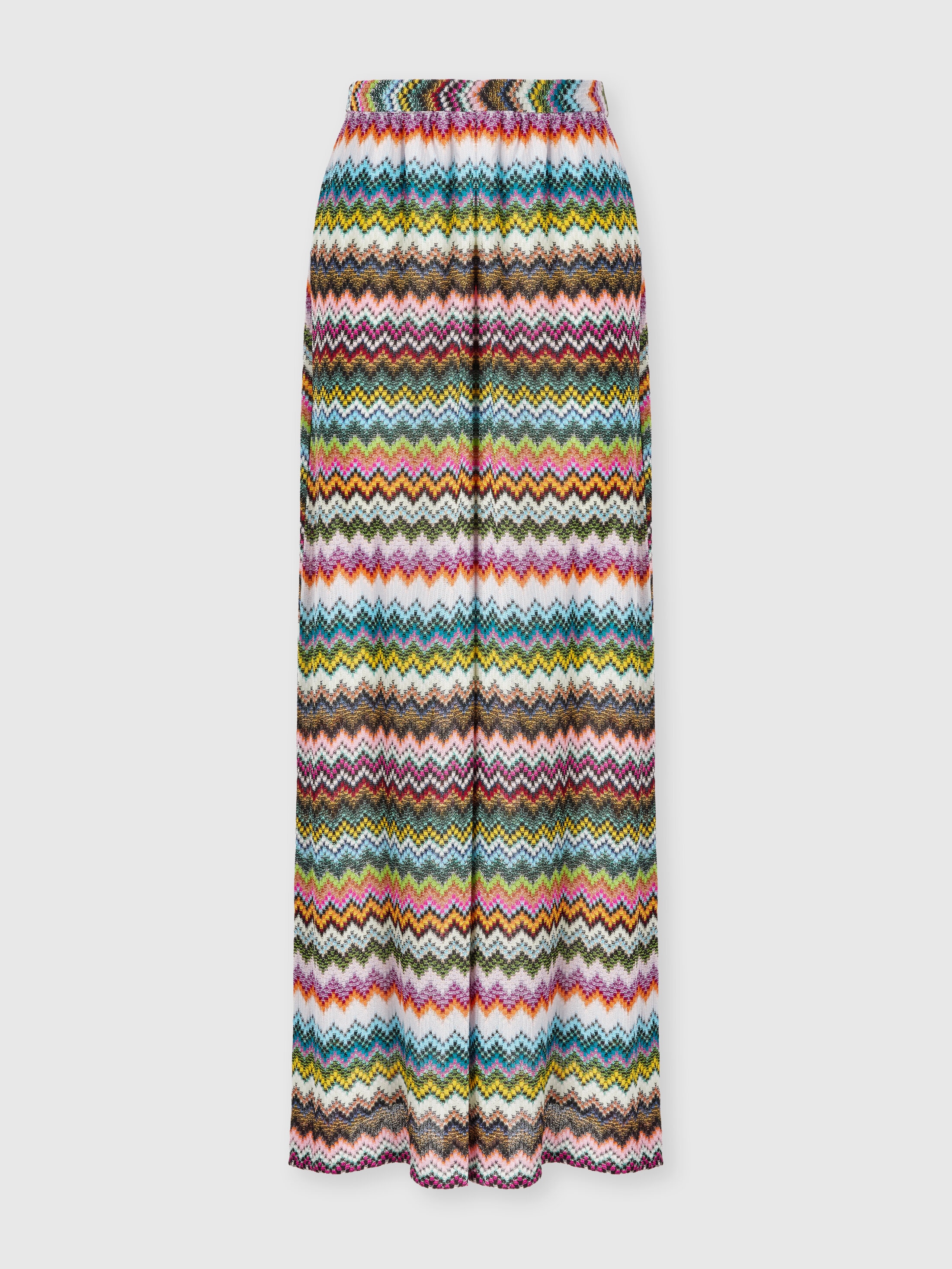 Beach cover-up pants in lamé viscose with pixel-effect zigzag