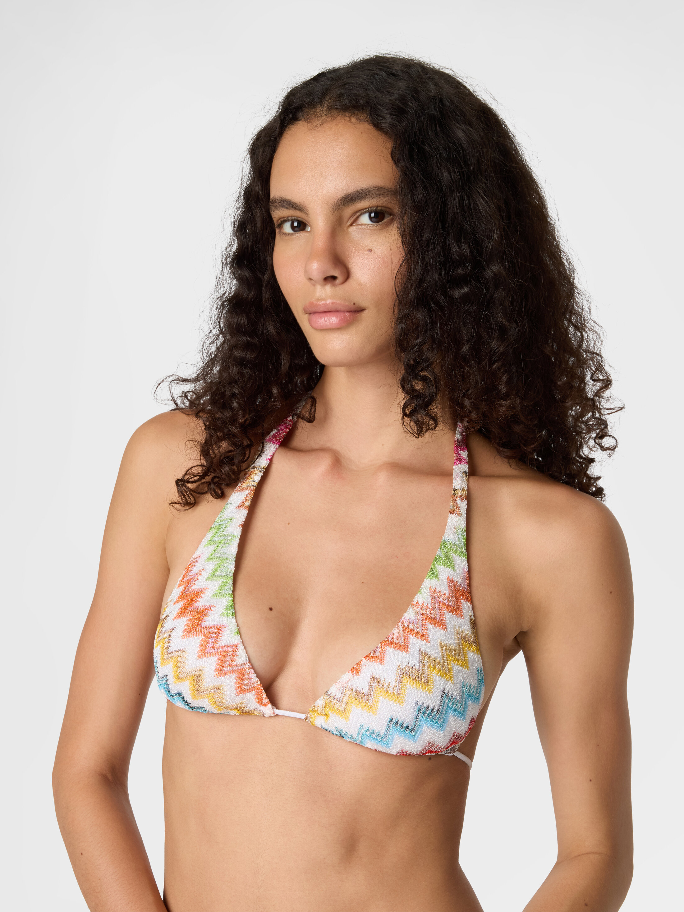 Bikini in lamé viscose with micro zigzag pattern White