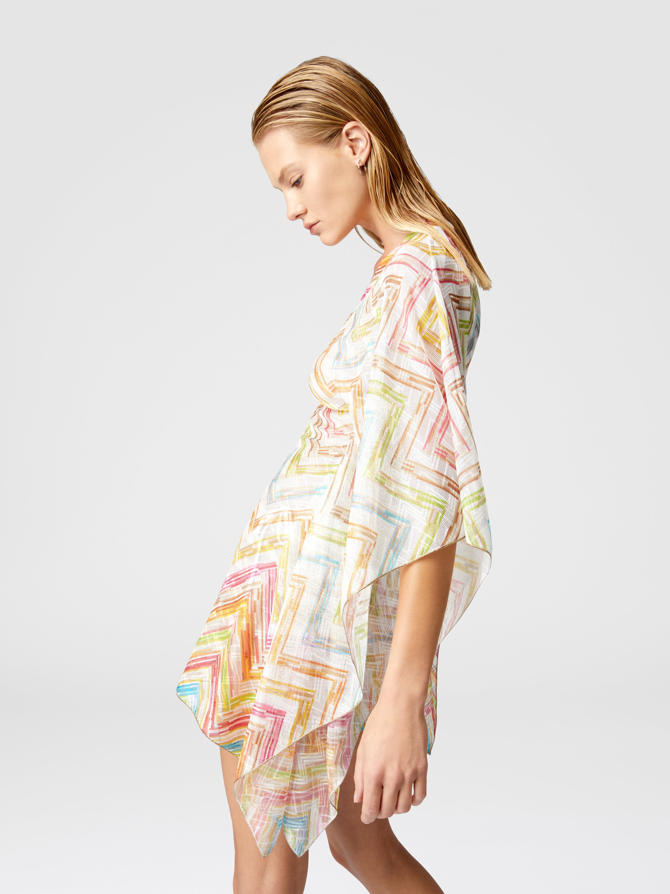 Short covered up caftan in printed tulle Multicoloured | Missoni