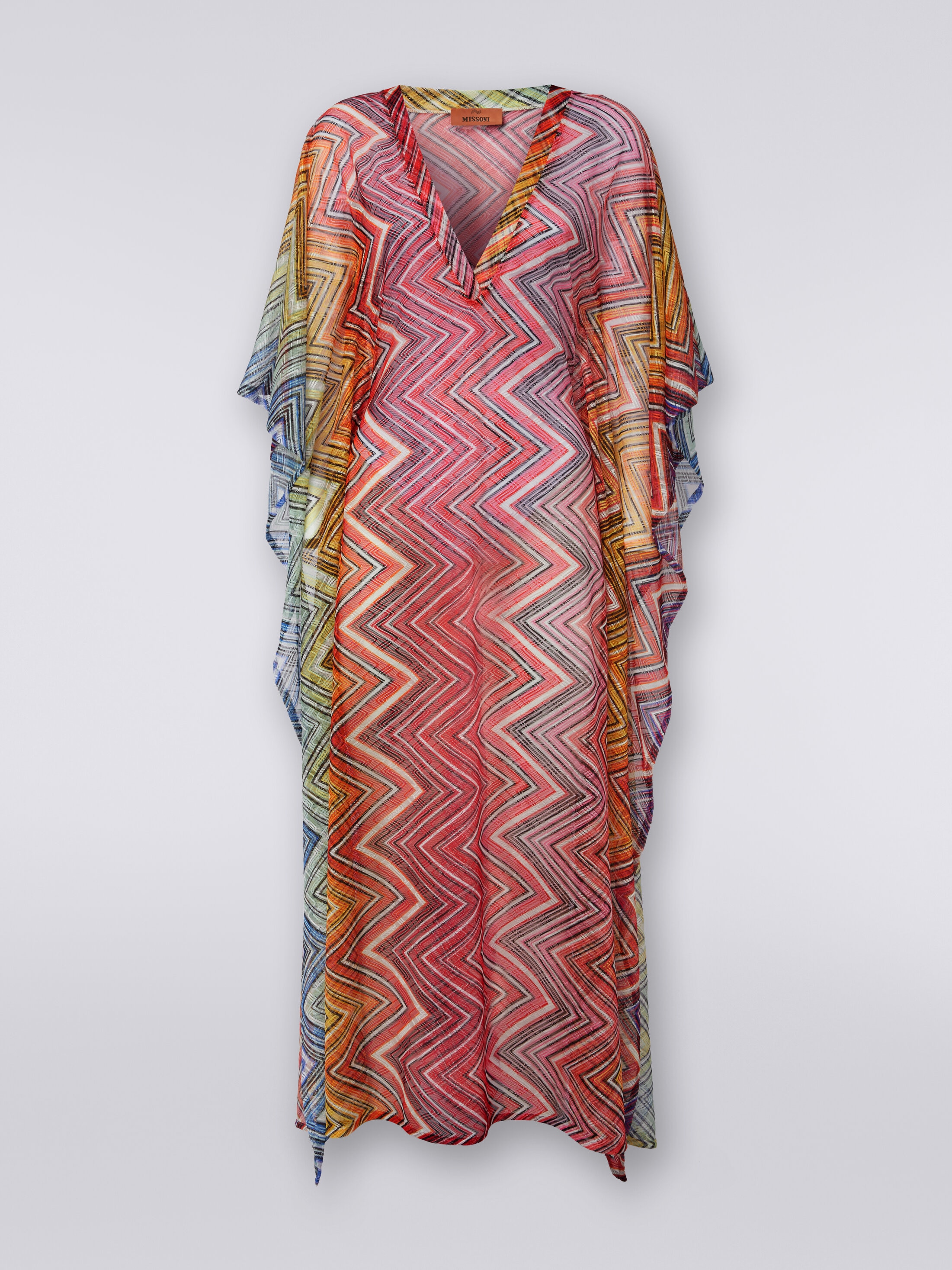 Long cover up kaftan in zigzag print fabric