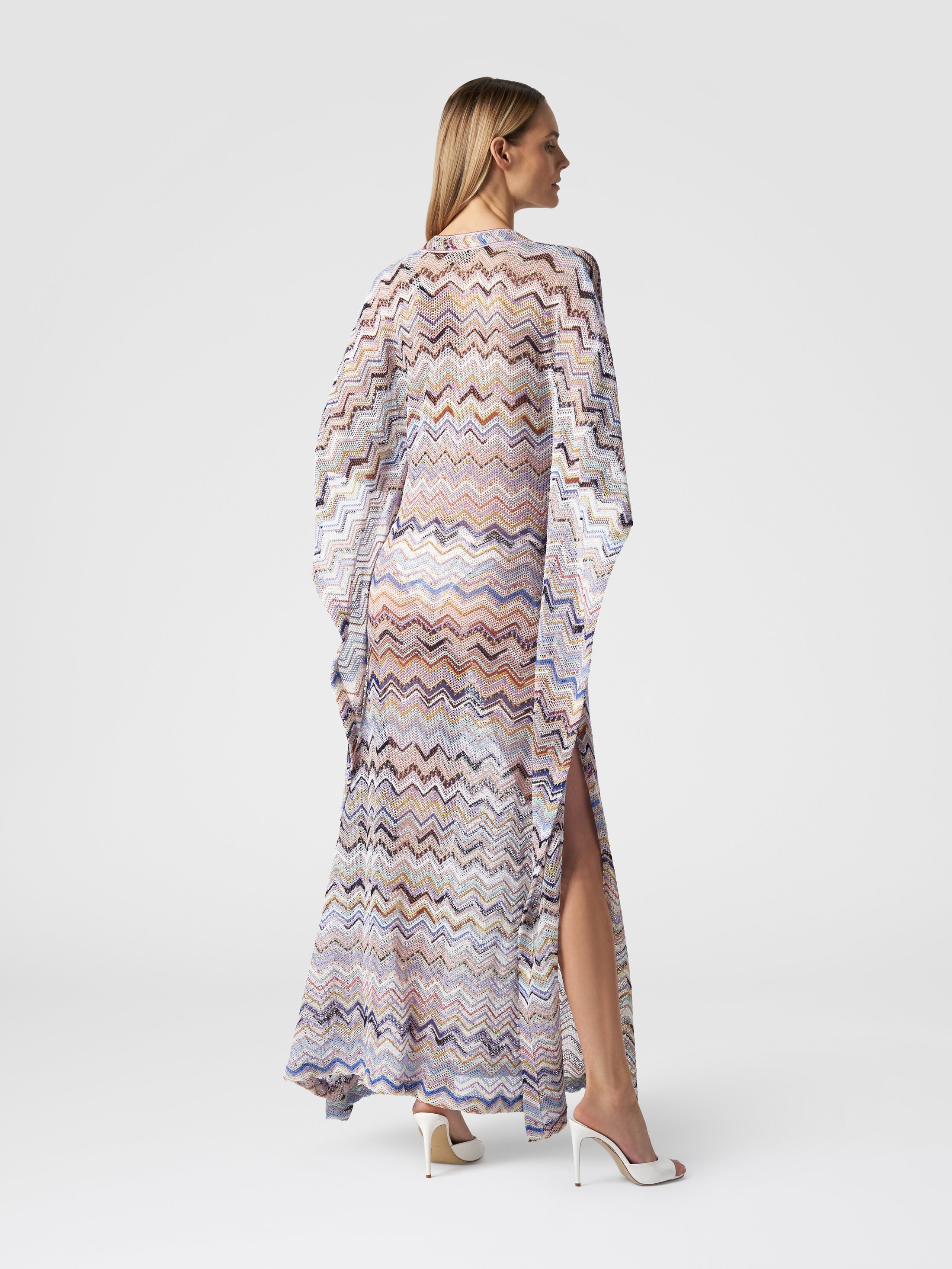Long cover up kaftan in zigzag viscose with lurex