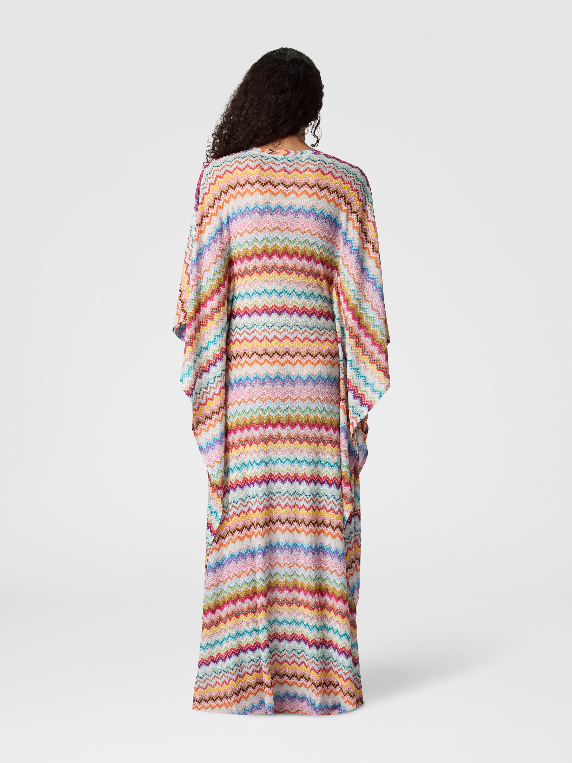 Long caftan cover-up with micro pixel-effect zigzag pattern