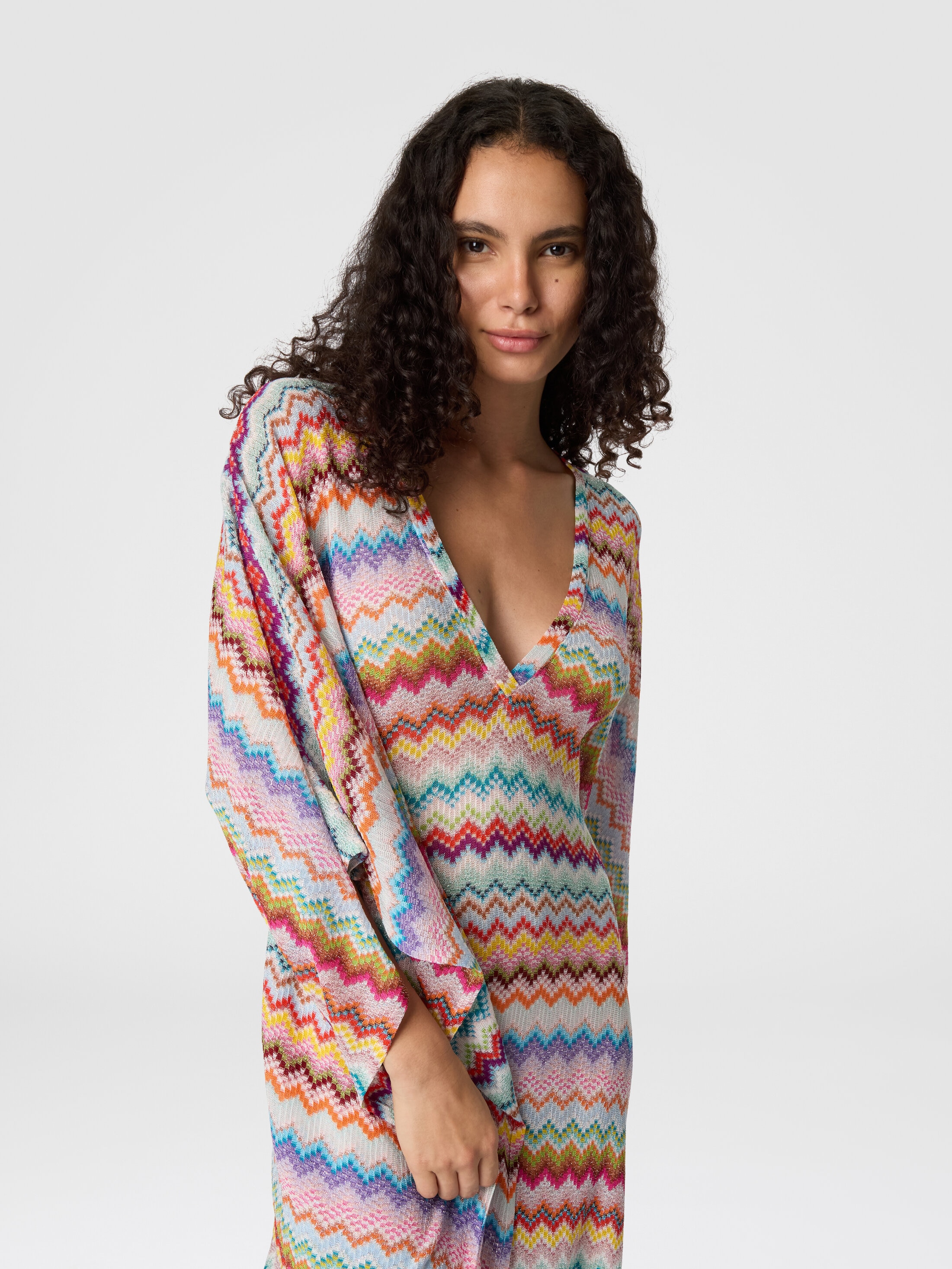 Long caftan cover-up with micro pixel-effect zigzag pattern