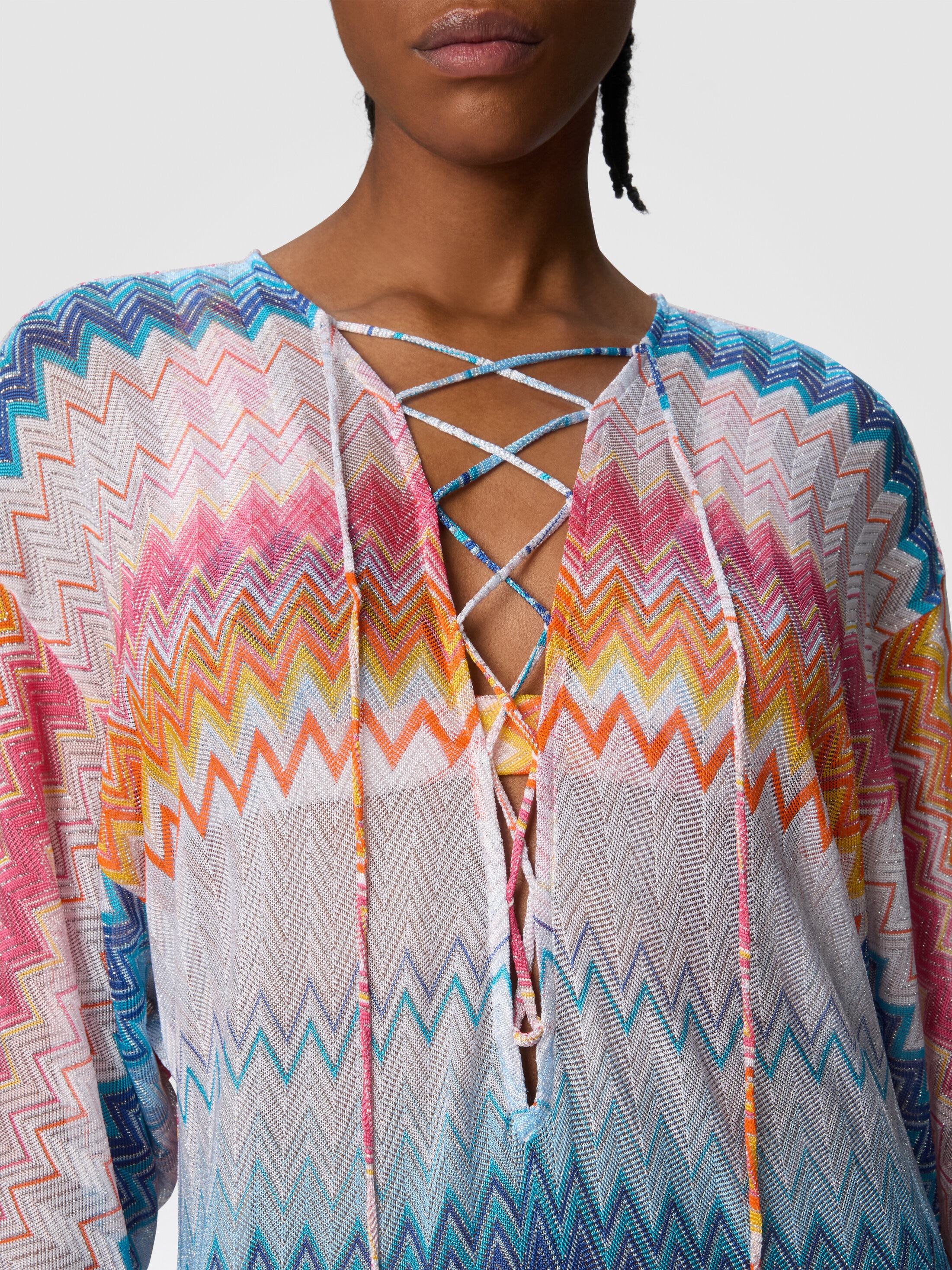 Long cover-up in zigzag lamé viscose blend Multicoloured