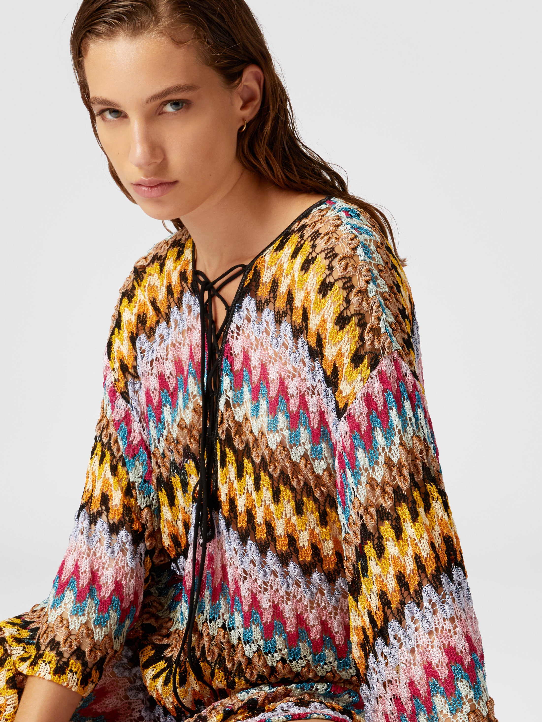Short cover-up caftan in lamé viscose lace Multicoloured | Missoni