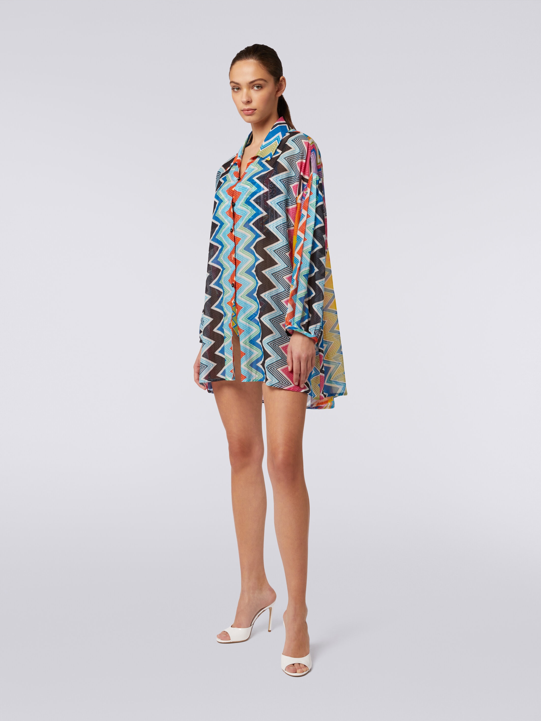 Silk and cotton oversize blouse with zigzag print Multicoloured 