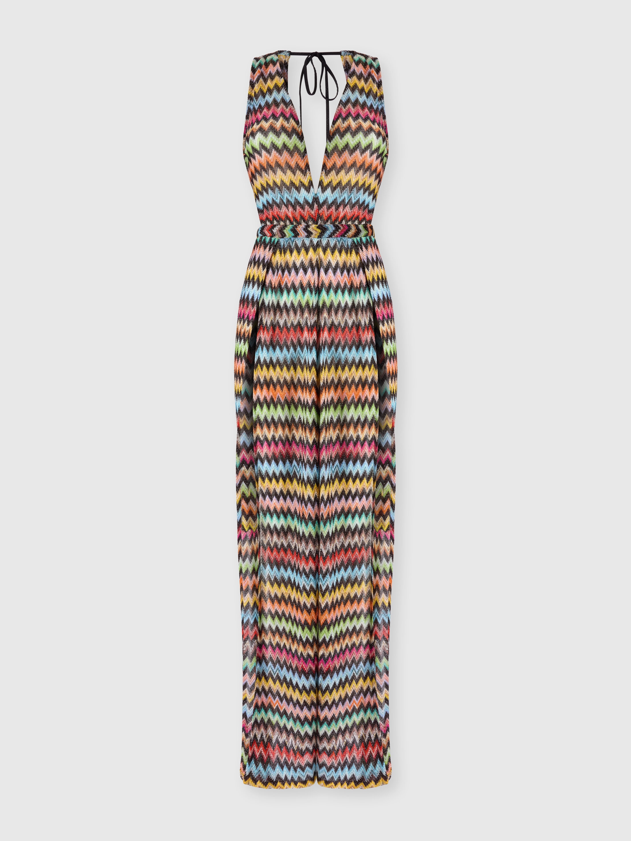 Missoni Donna Nero,Multicolore - Tuta In Viscosa Lamé Con Micro Zig Zag E Scollatura A V, Nero & Multicolore, Taglia: 44