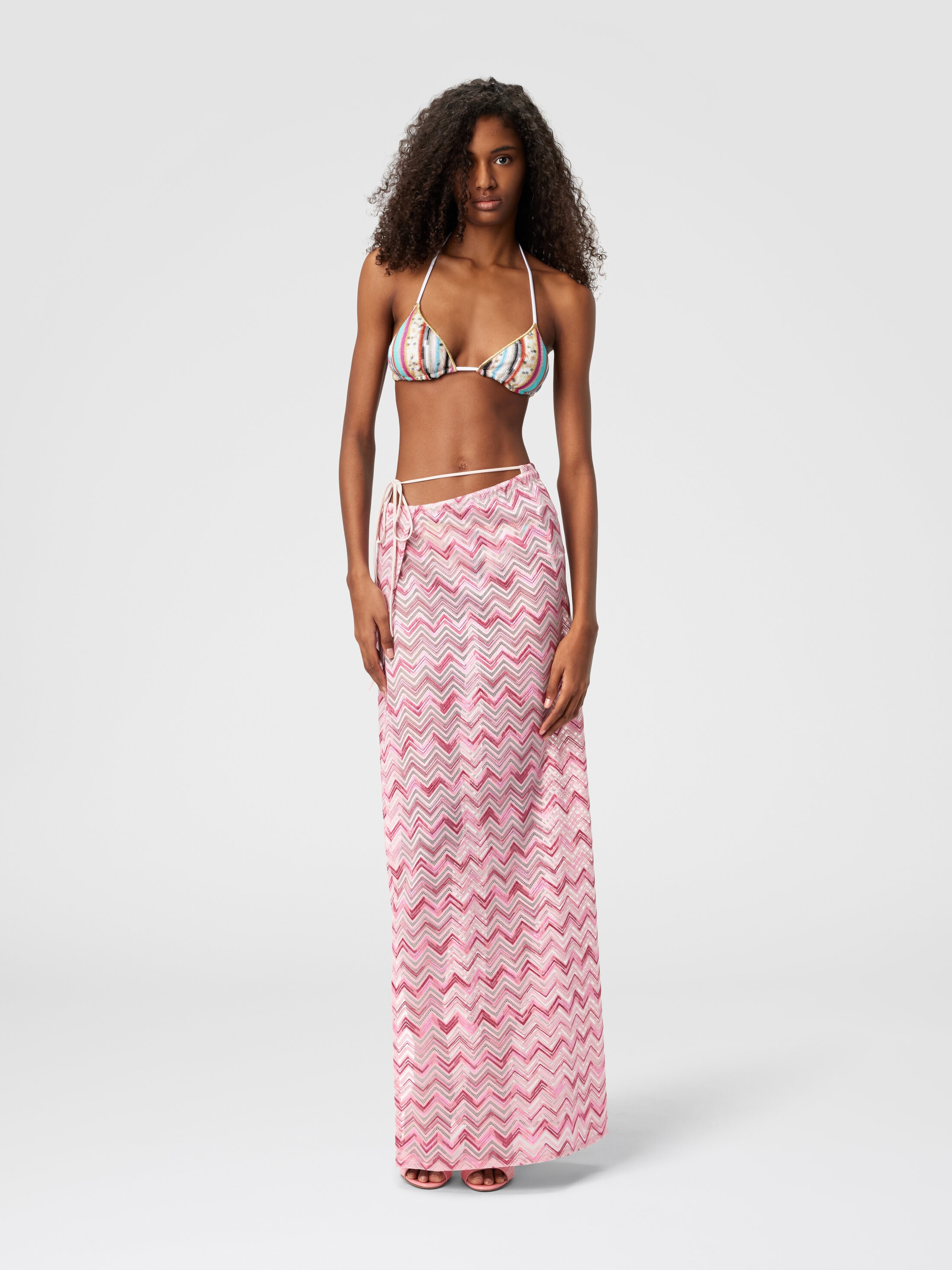 Long skirt in viscose-blend tulle with slub zigzag White
