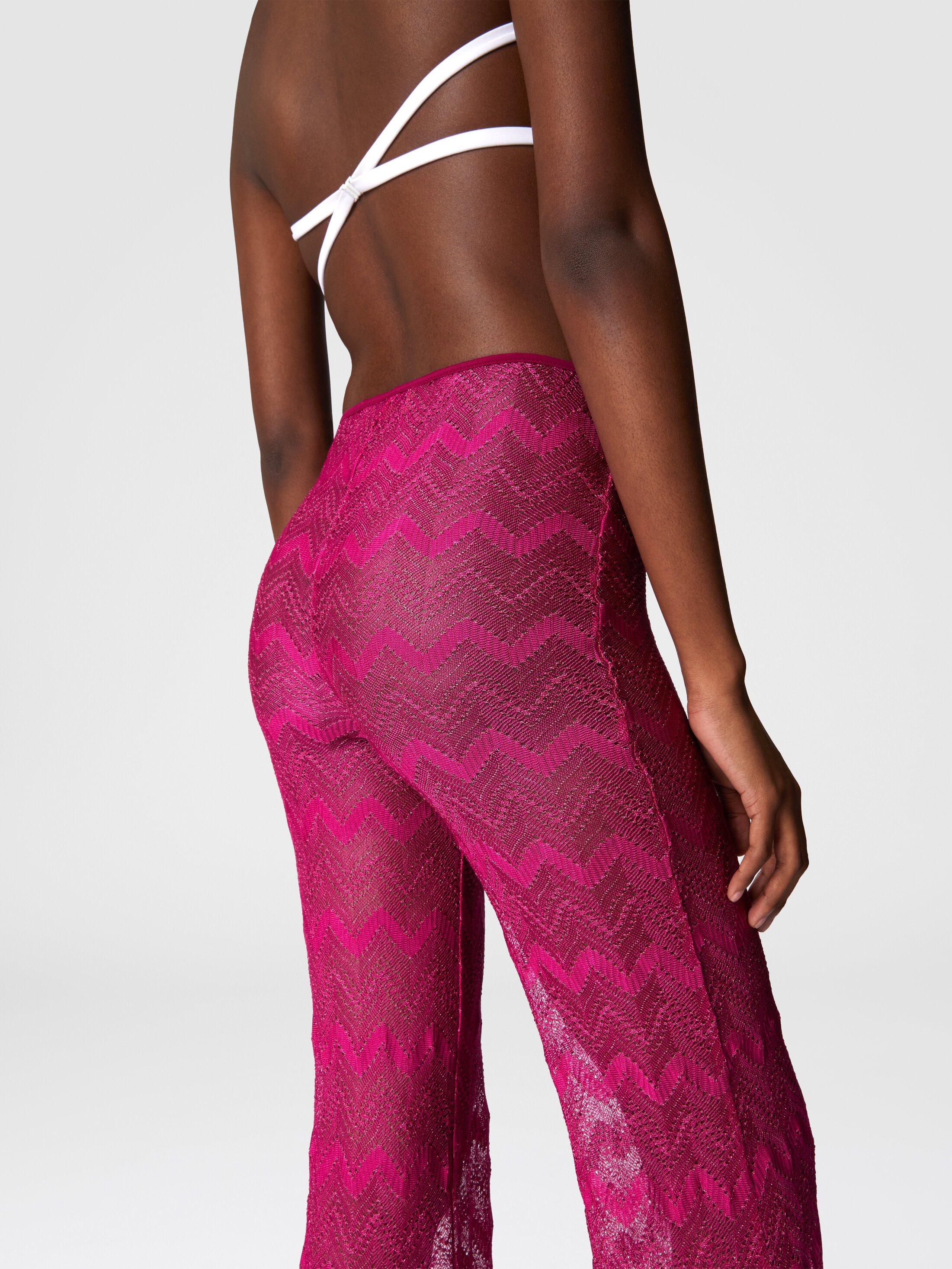 Flare cover-up trousers in zig zag lamé viscose Purple | Missoni