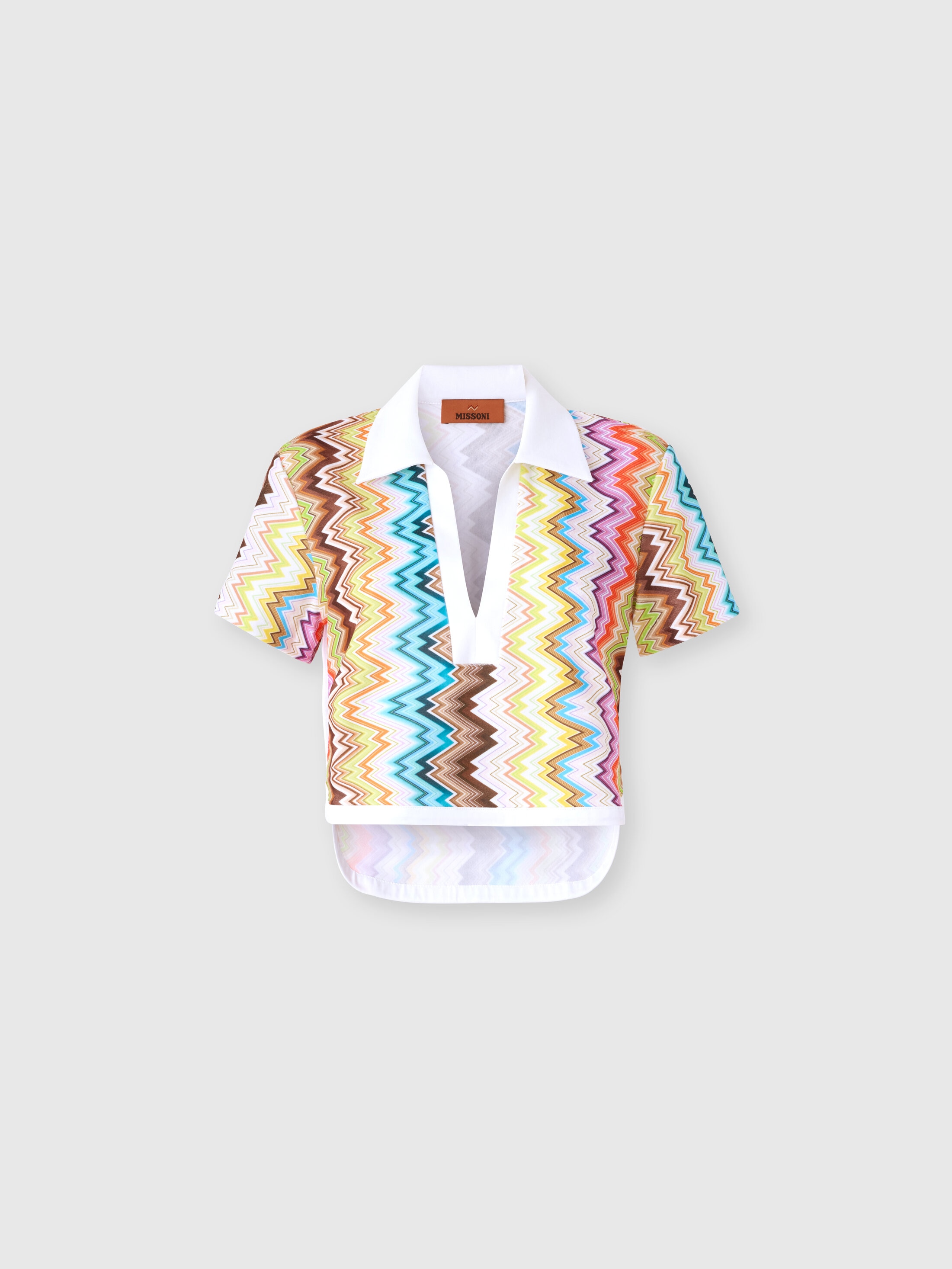 Cropped polo in printed zig zag terry Multicoloured | Missoni