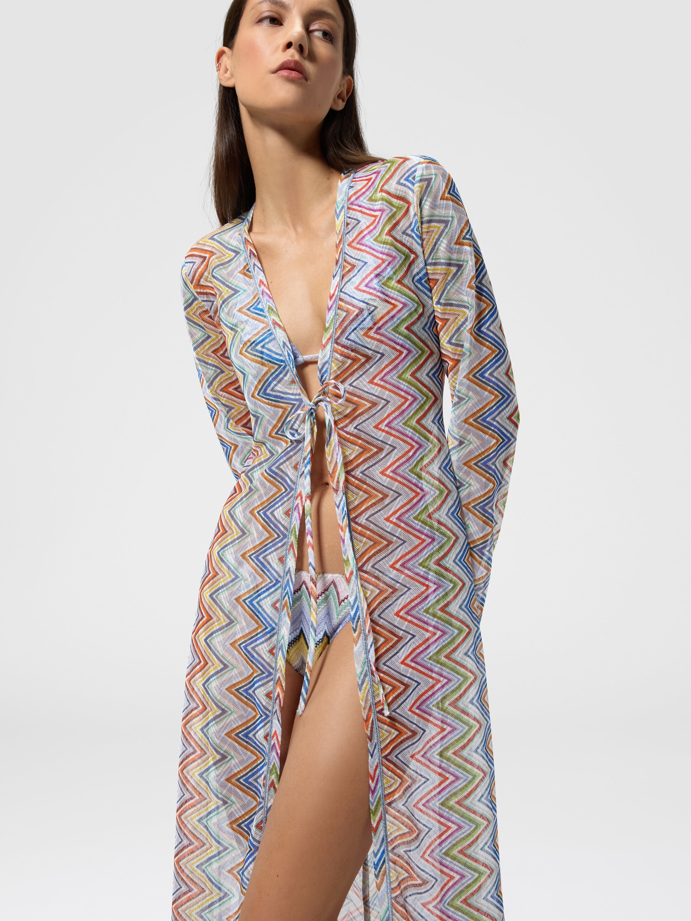 ジグザグ柄ロングカバーアップカーディガン マルチカラー | Missoni
