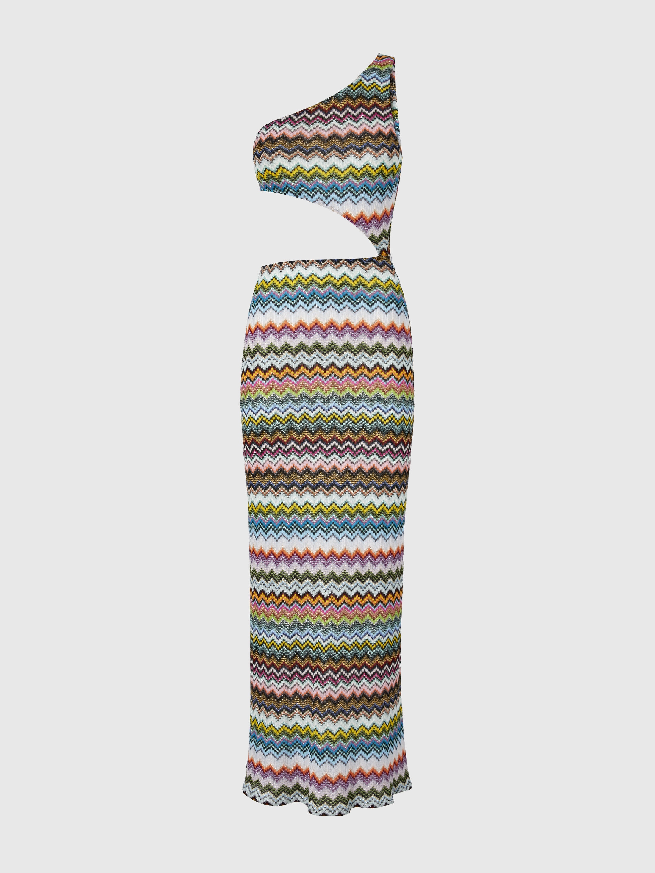One-shoulder cover-up in lamé viscose with pixel-effect zigzag