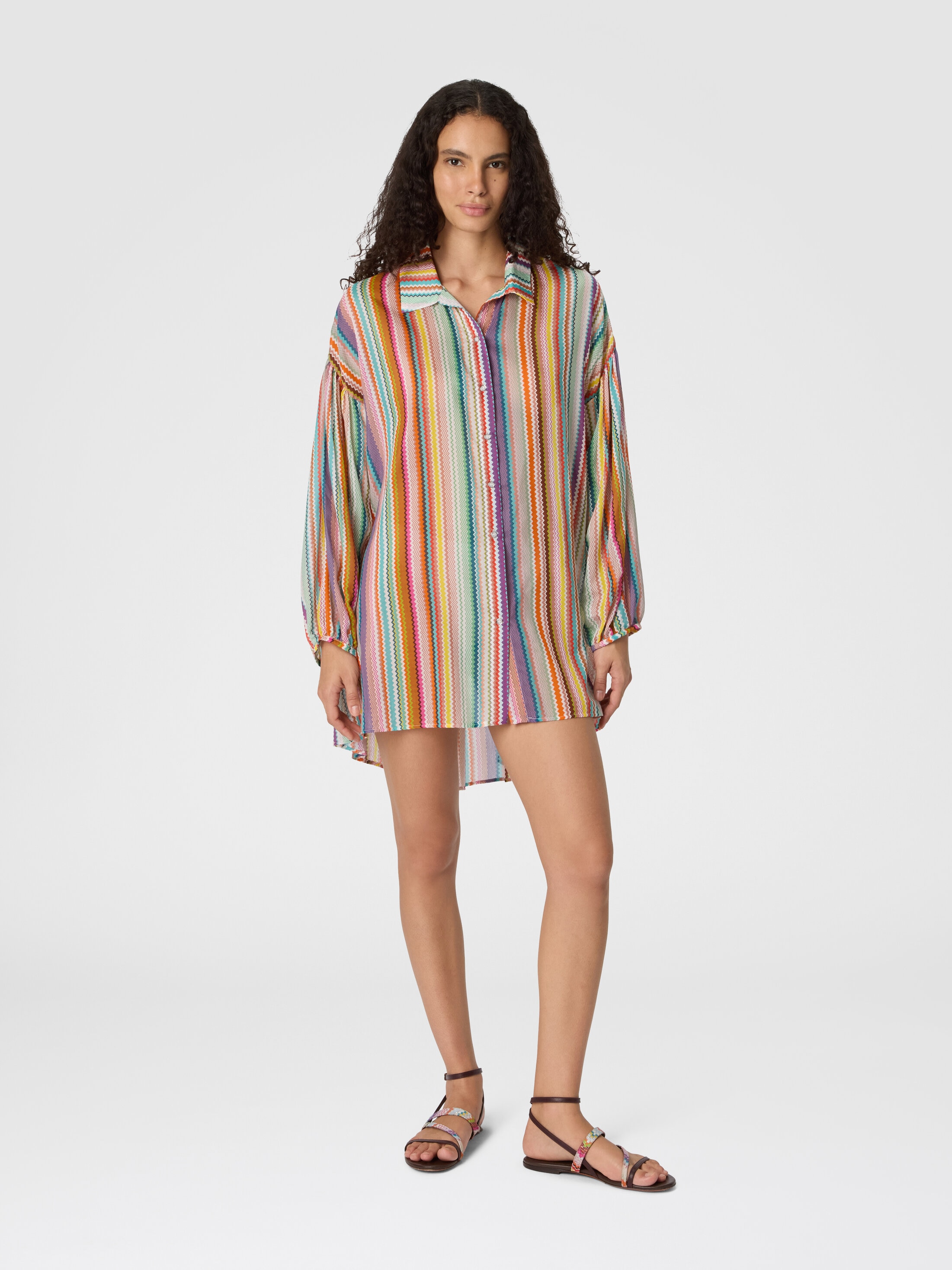 Short caftan cover-up in printed zigzag tulle Multicoloured | Missoni