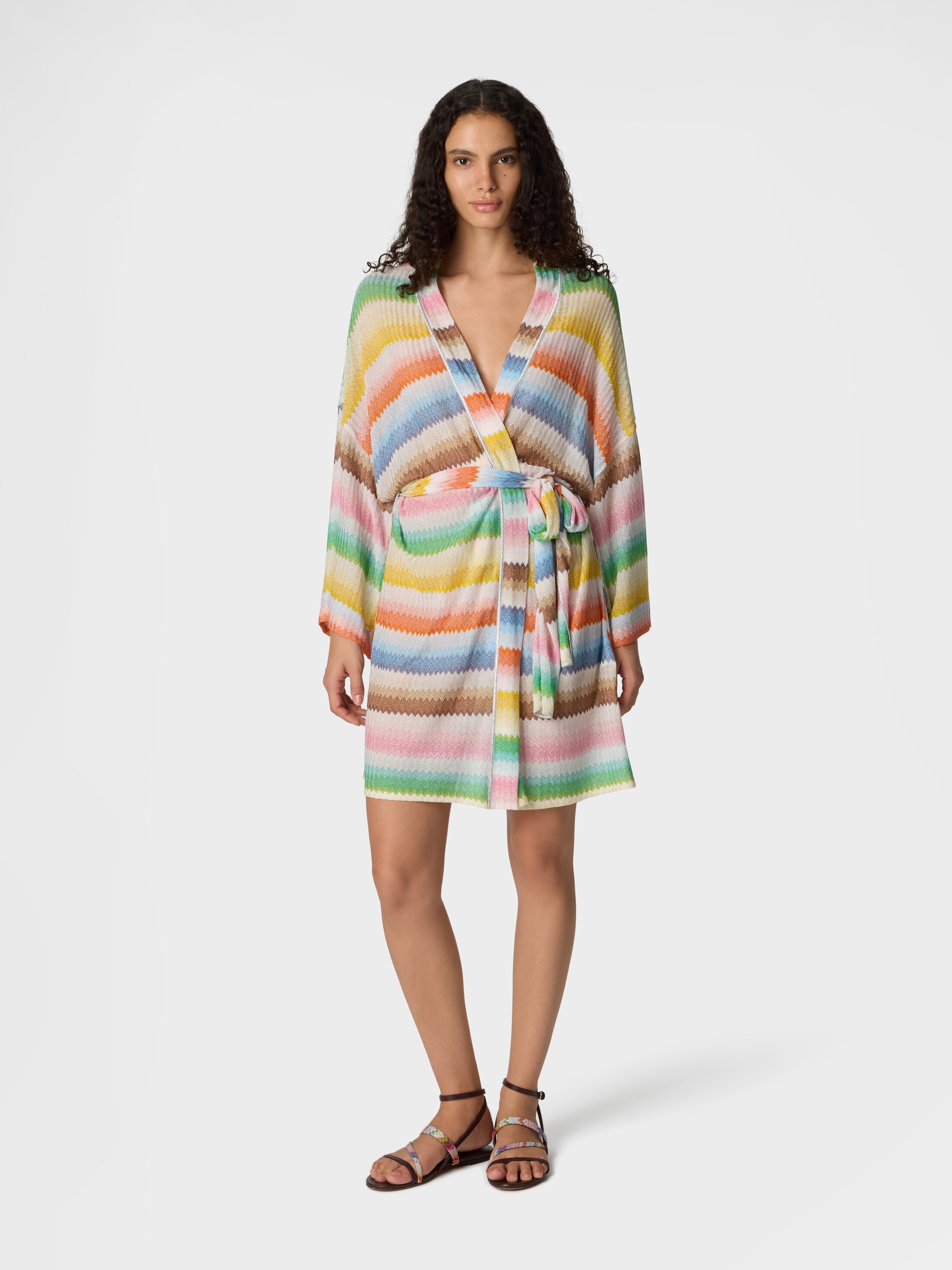 Short kimono cover-up with dégradé zigzag pattern Multicoloured