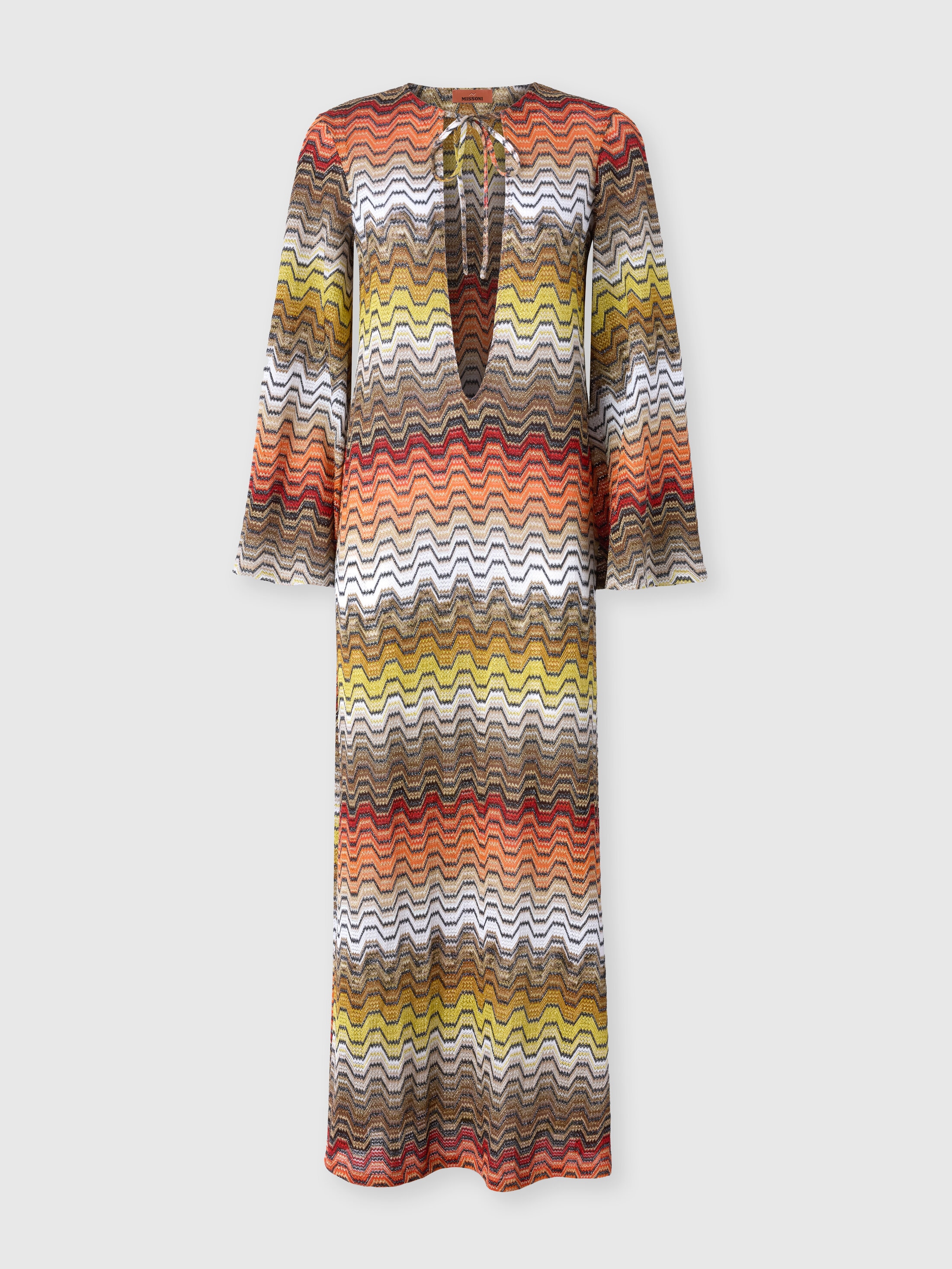 Missoni Donna Multicolore - Abito Lungo Con Motivo Greca E Profonda Scollatura A V, Taglia: 46