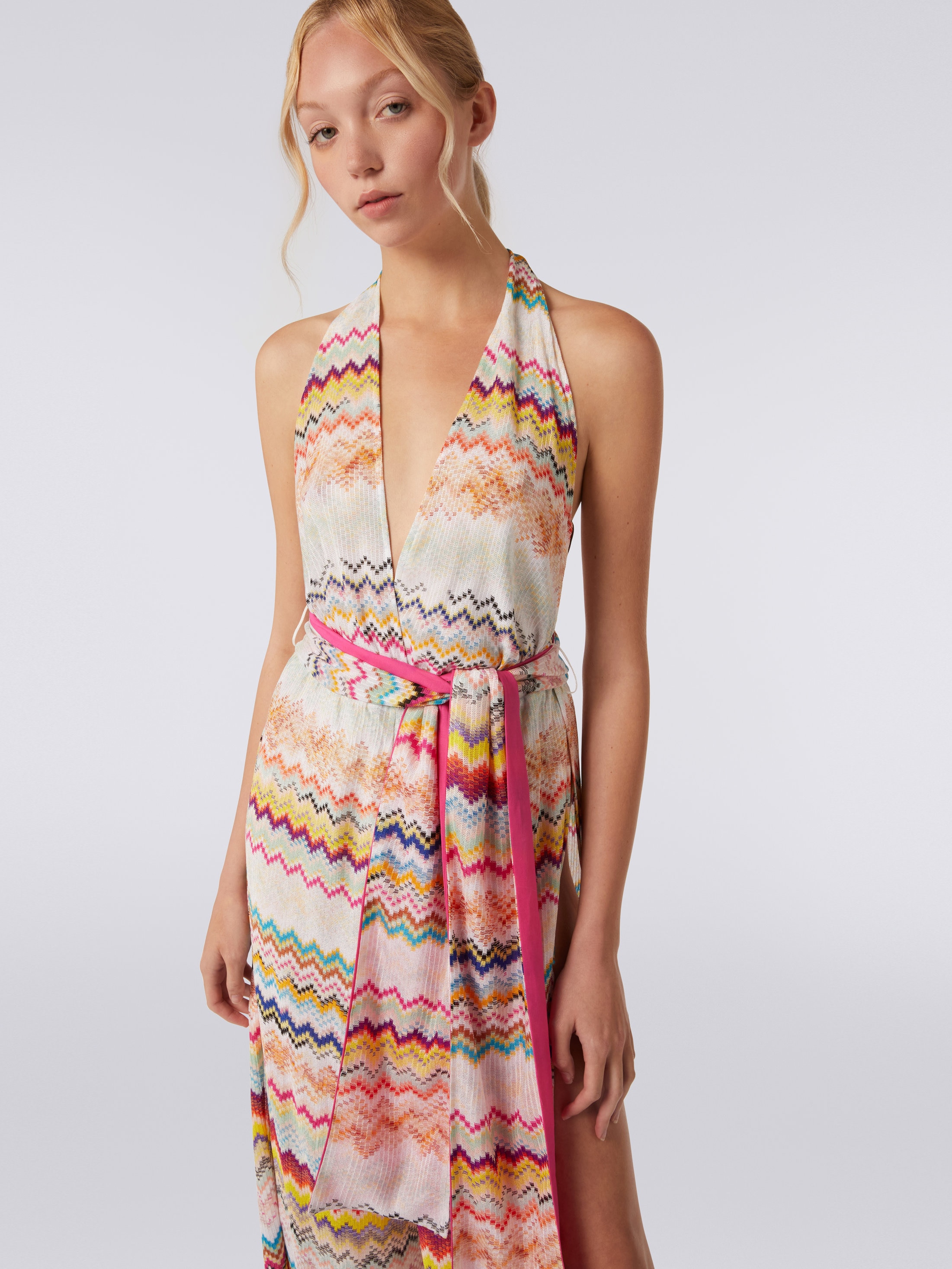 Long multicoloured 3D effect viscose knit jumpsuit