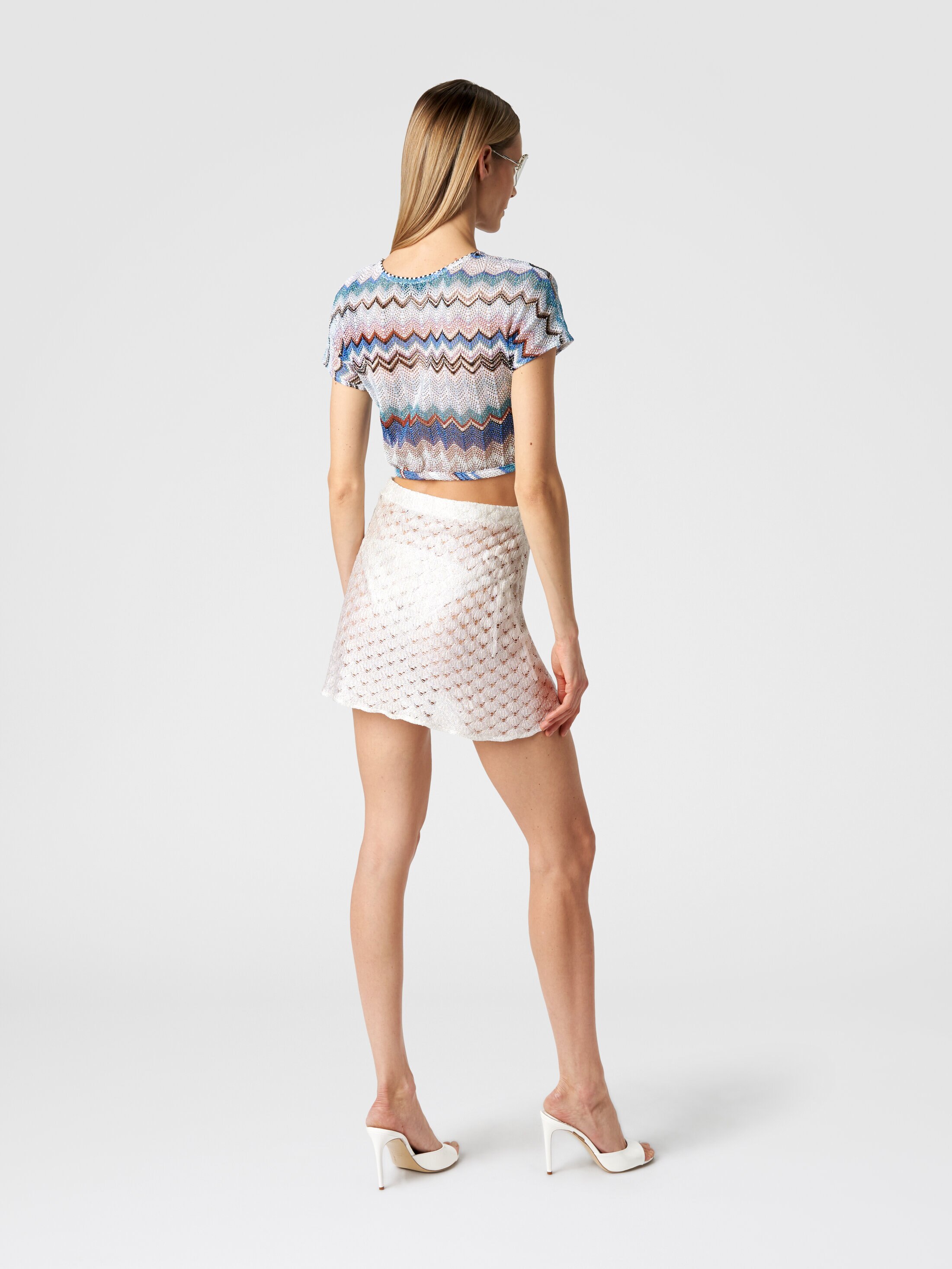 Lace-effect wrap-around miniskirt with glossy finish Blue | Missoni